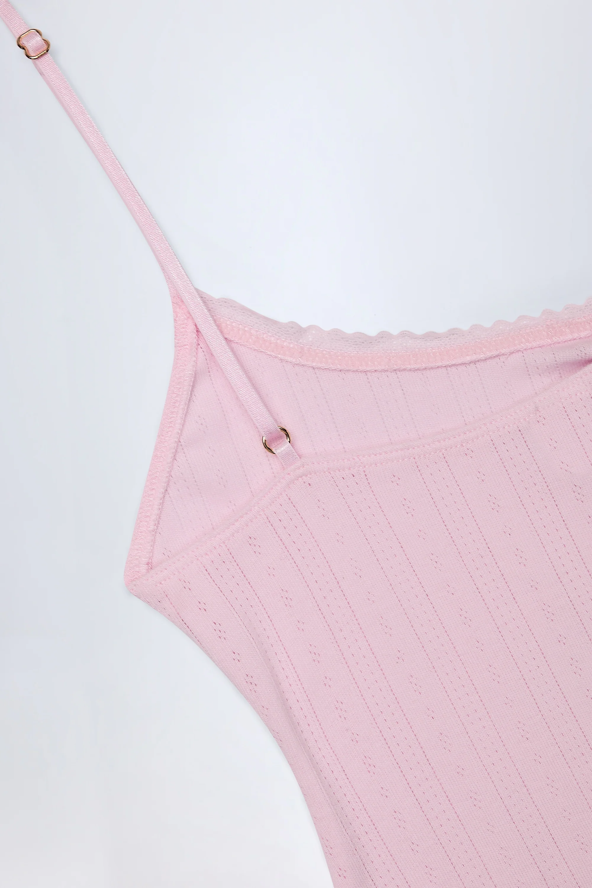 Pointelle Ruched A-Line Mini Dress in Baby Pink - TREBLEV