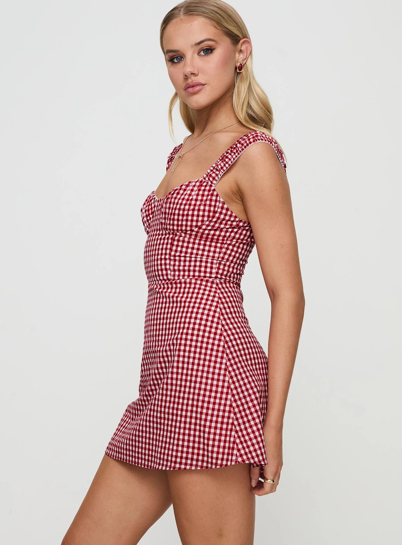 Faubert Mini Dress Red Gingham - TREBLEV