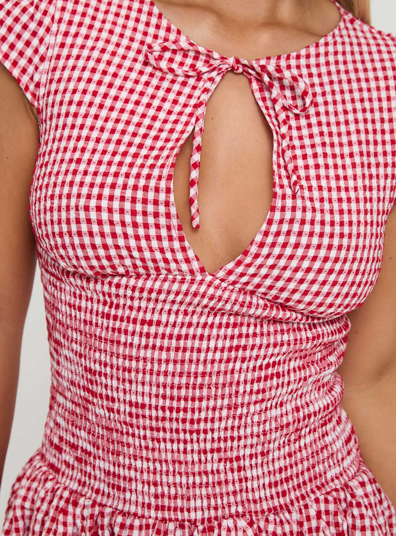 Ladybug Gingham Mini Dress Red - TREBLEV