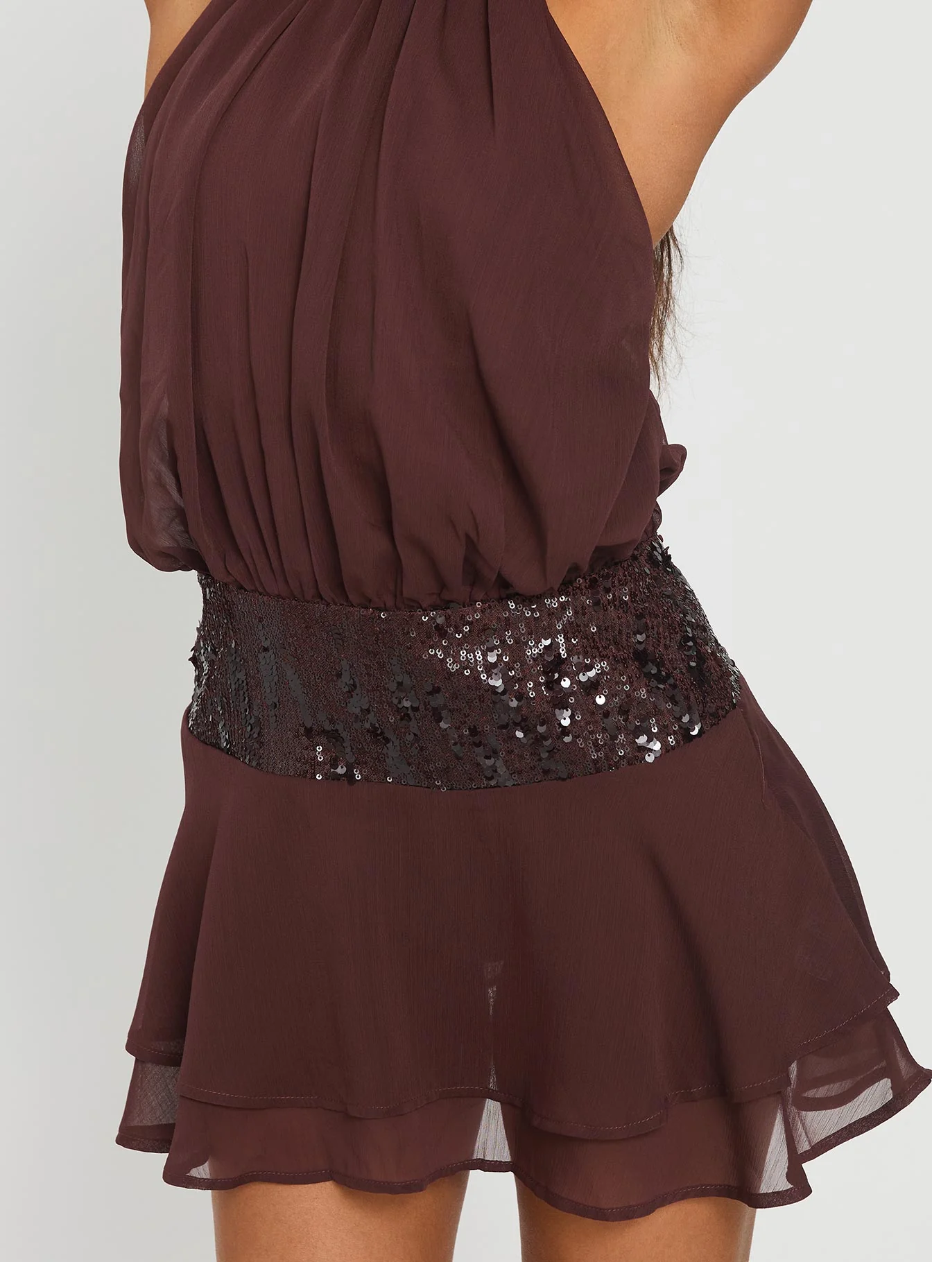 Zenayda Drop Waist Sequin Mini Dress Brown - TREBLEV