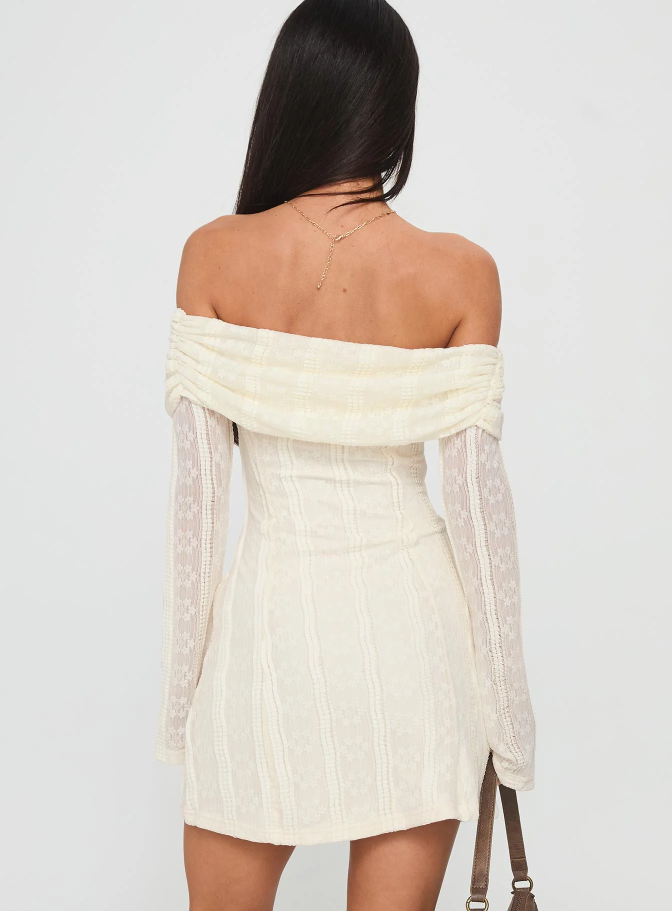 Colettie Long Sleeve Mini Dress Cream - TREBLEV