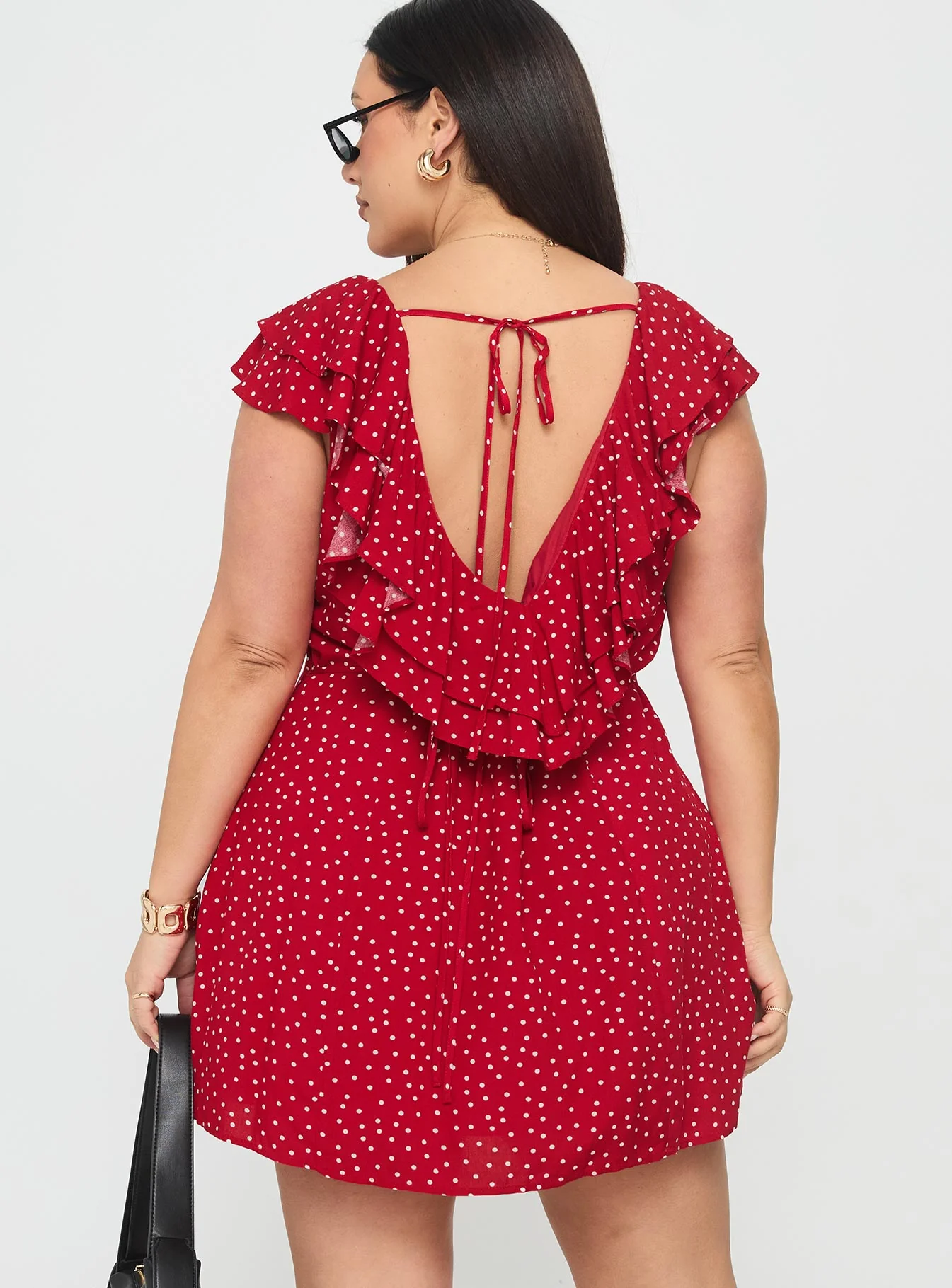 Cherry Schnapps Flutter Mini Dress Red Polka Curve - TREBLEV