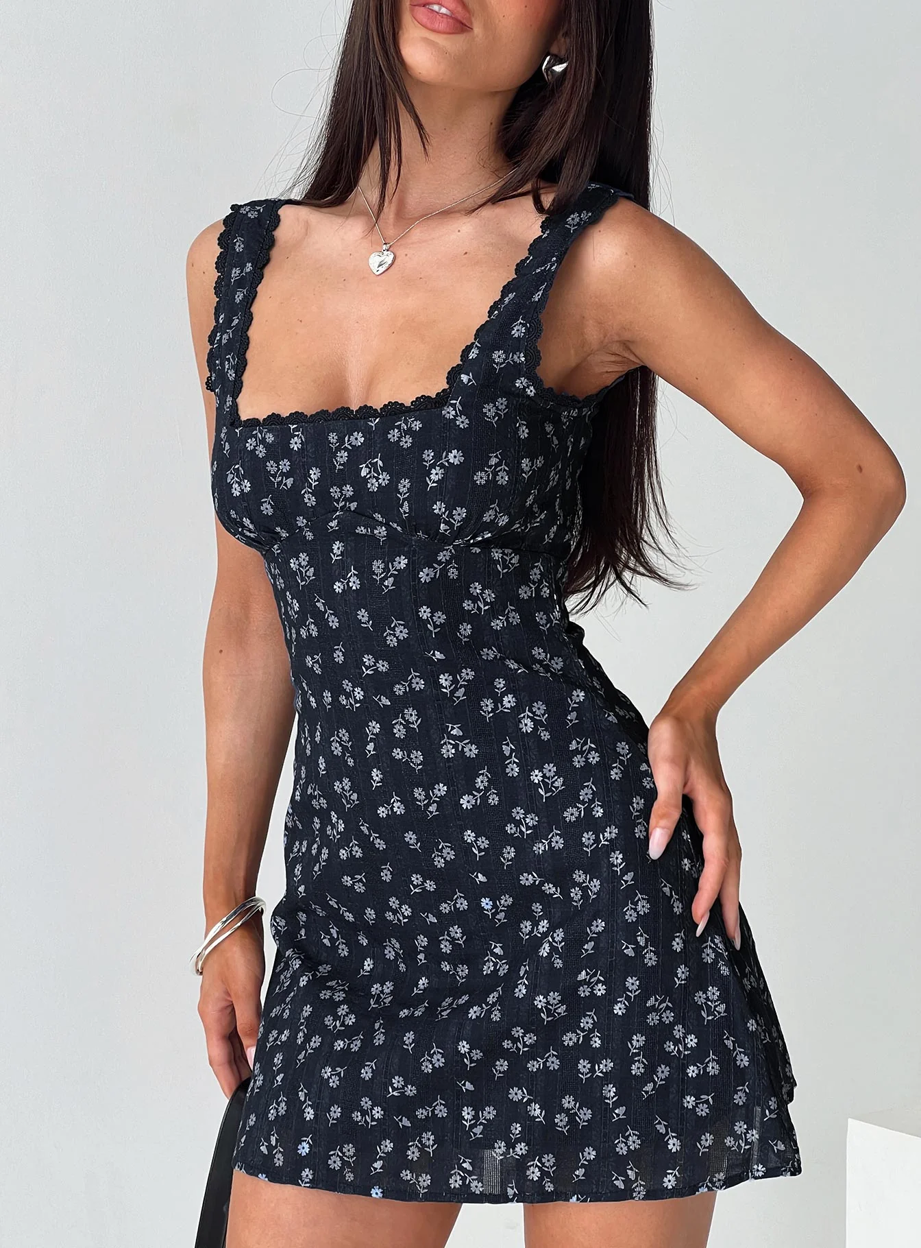 Dasha Mini Dress Navy Floral - TREBLEV