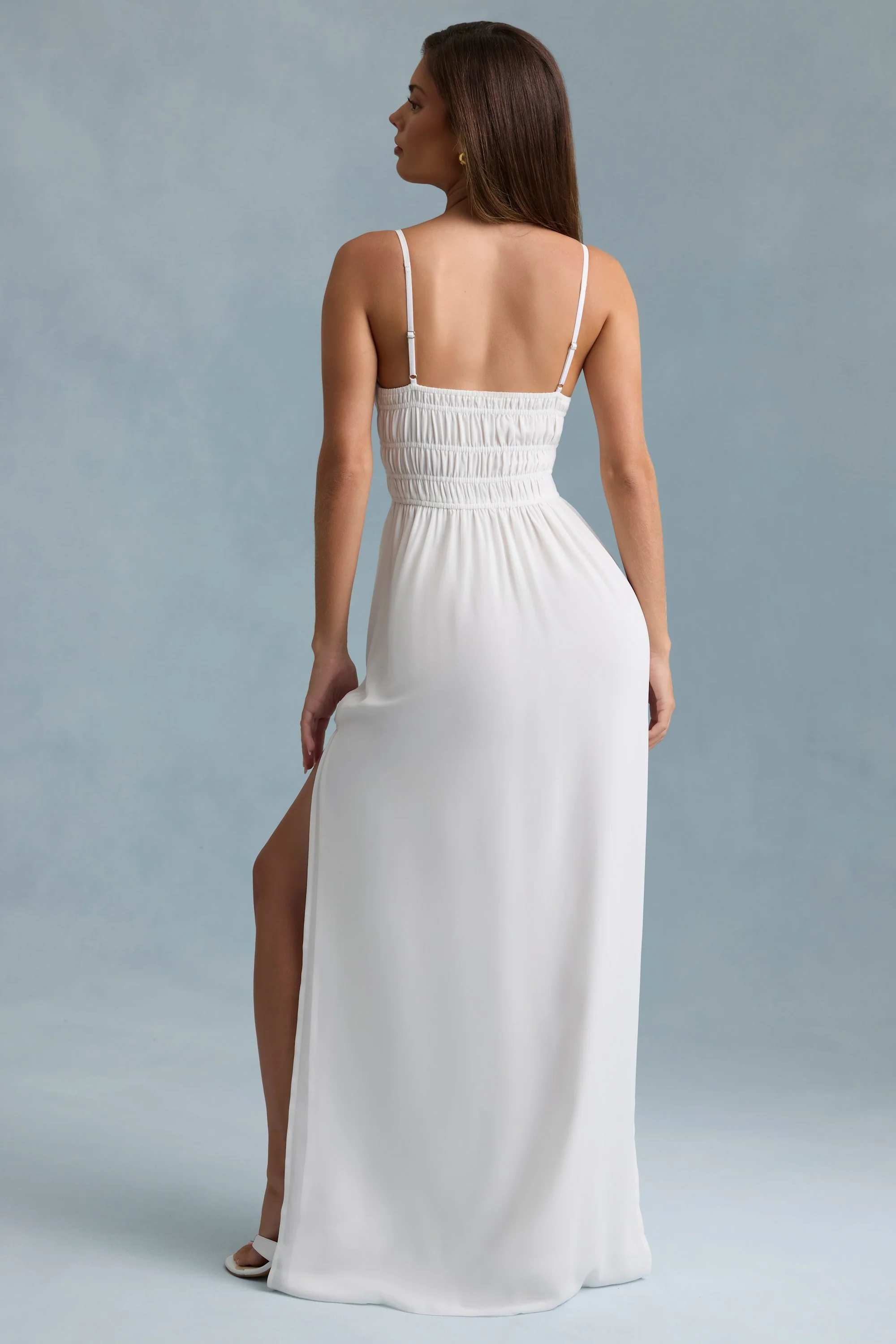 Shirred Camisole Maxi Dress in White - TREBLEV