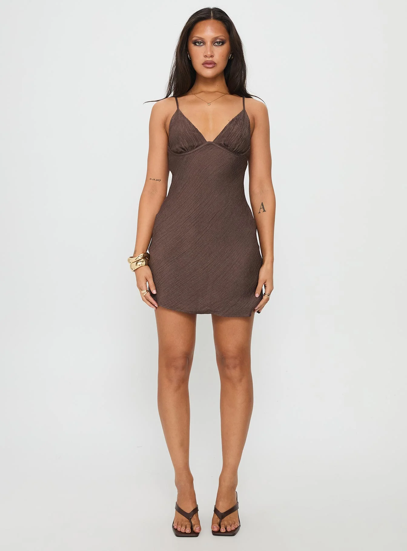 Makaia Balconette Mini Dress Brown - TREBLEV