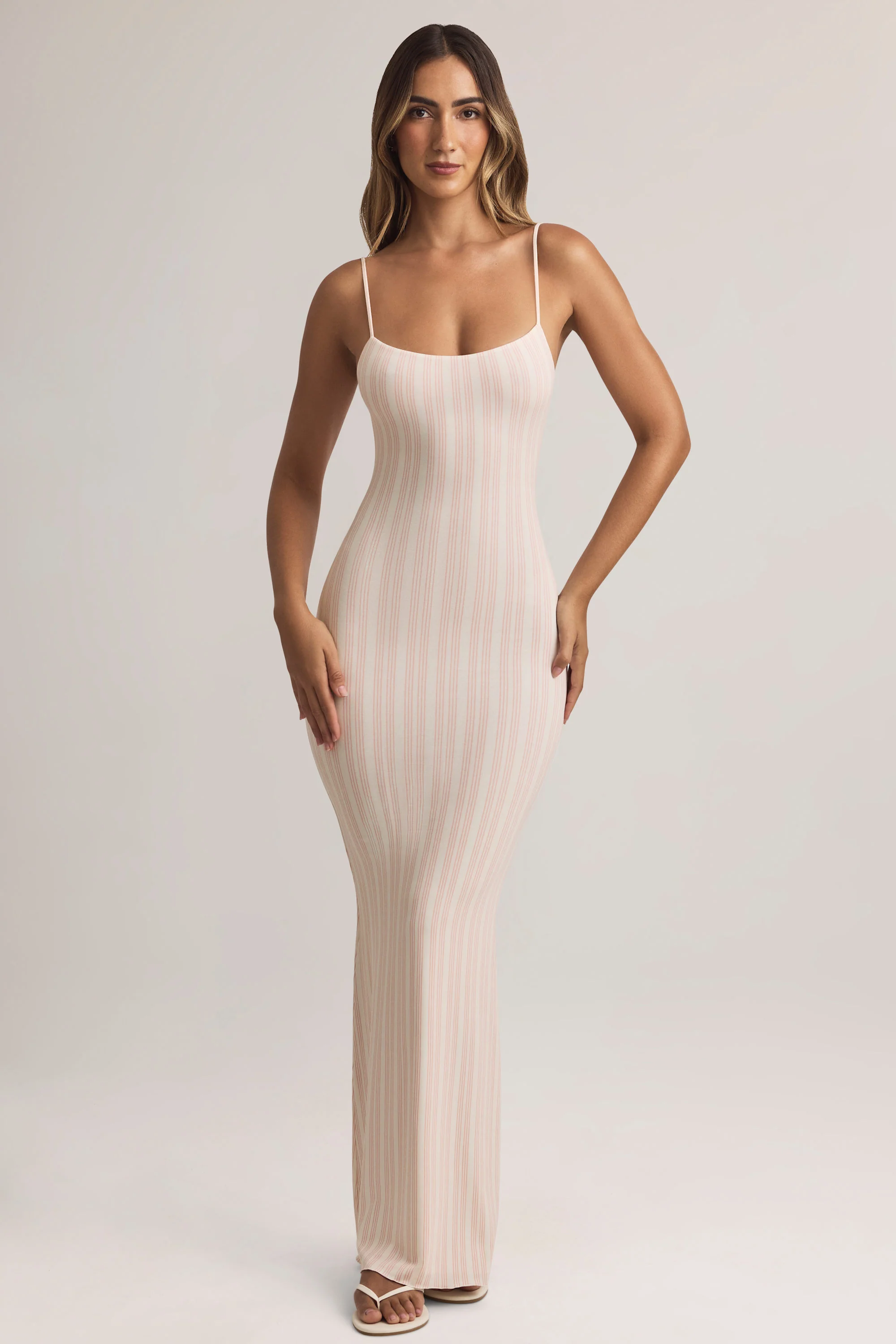 Modal Scoop-Neck Maxi Dress in Stripe Print - TREBLEV