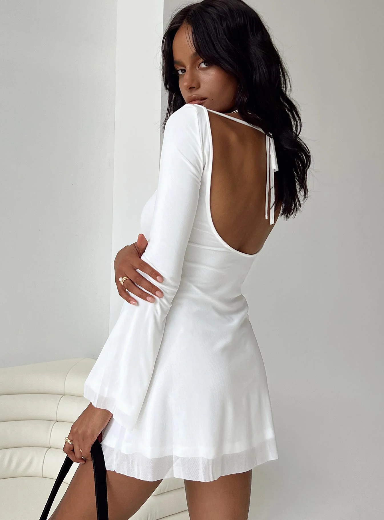 Lukea Long Sleeve Mini Dress White - TREBLEV