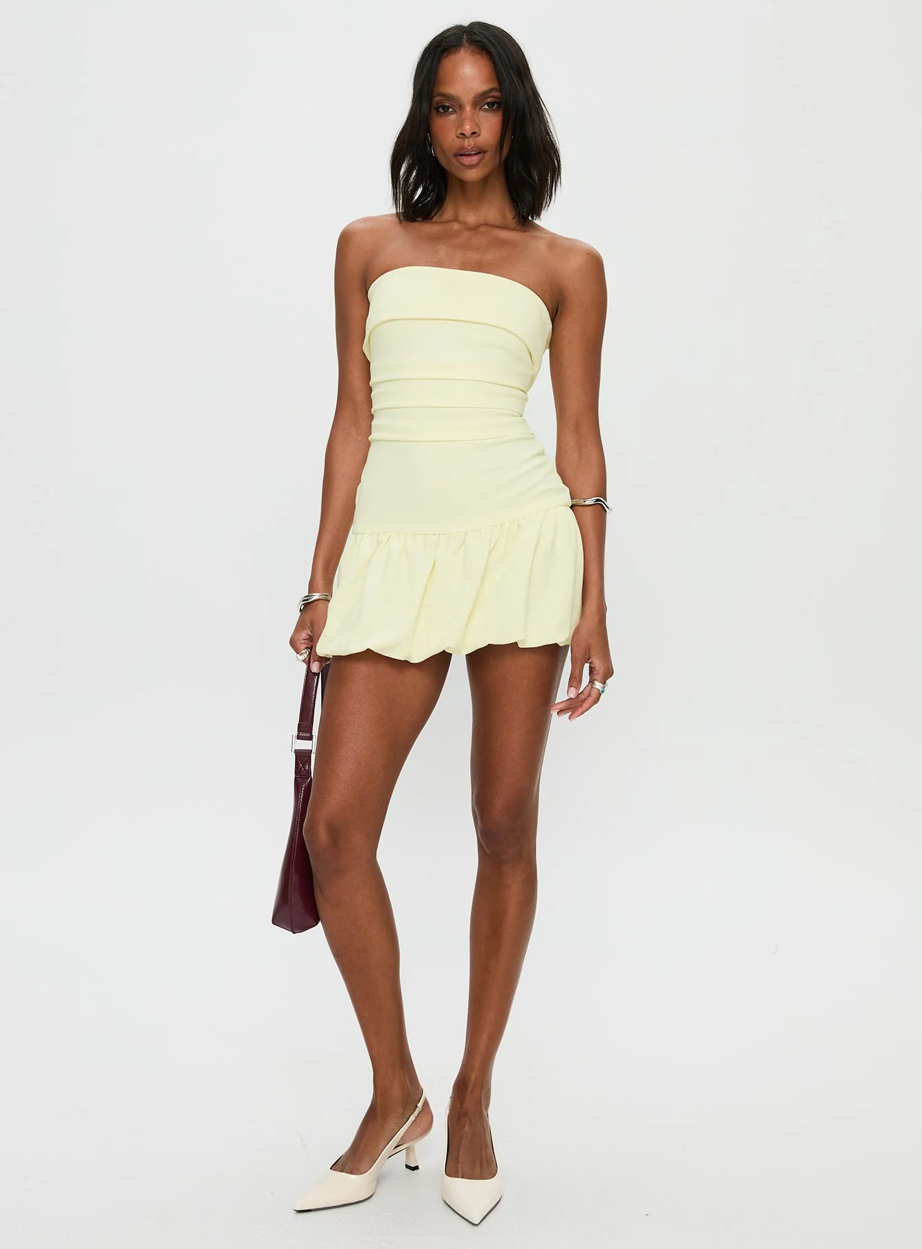 Mousse Strapless Mini Dress Lemon - TREBLEV
