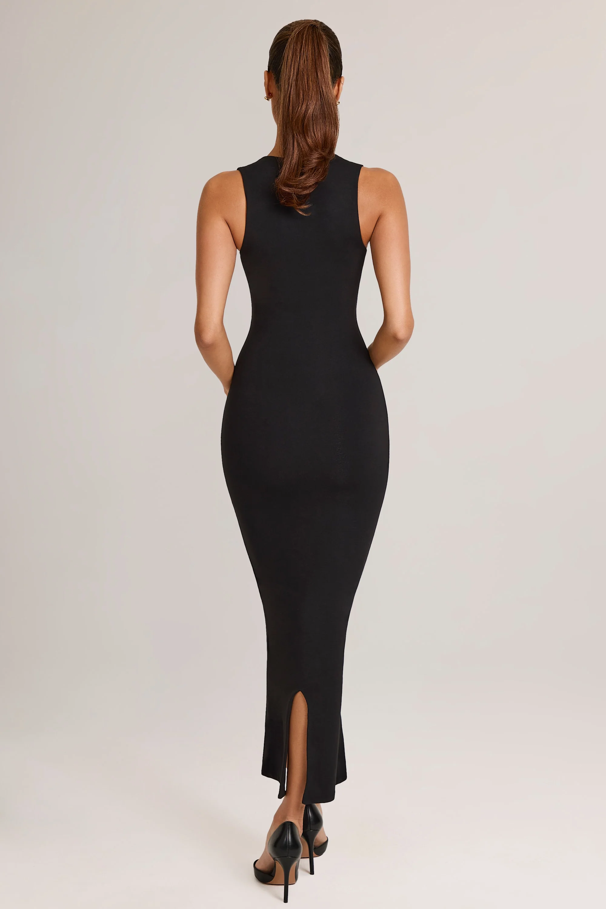Square Neck Midi Dress in Black - TREBLEV