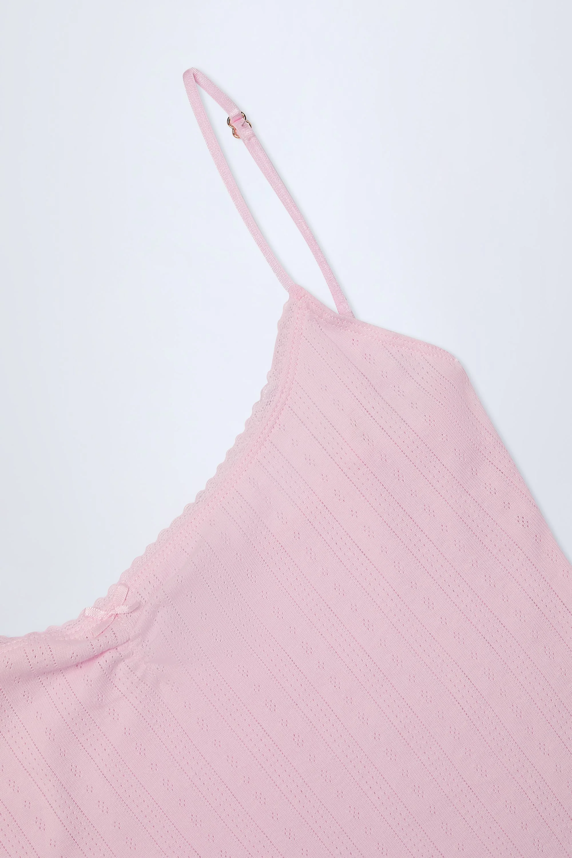 Pointelle Ruched A-Line Mini Dress in Baby Pink - TREBLEV