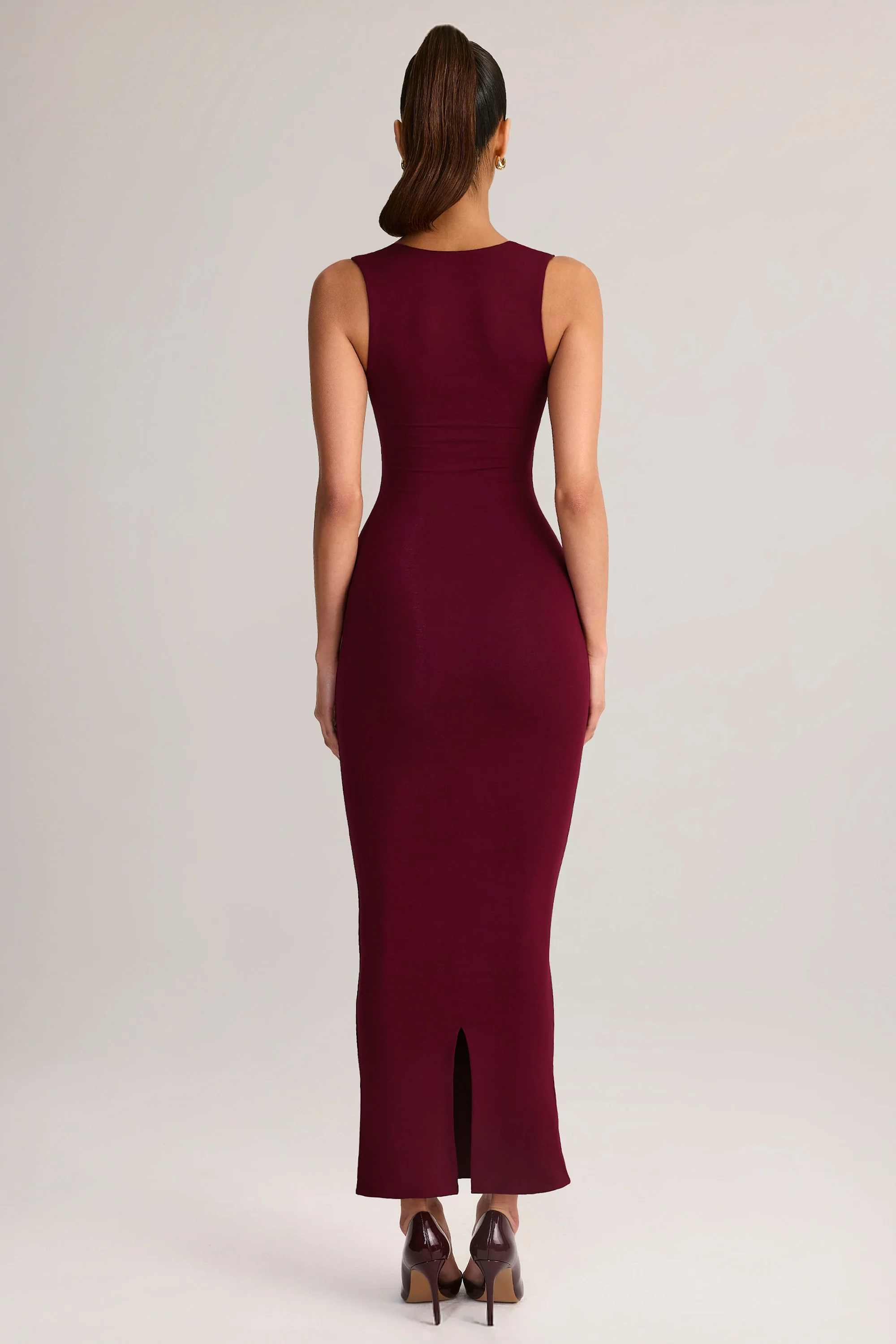 Modal Square-Neck Midi Dress in Wine - TREBLEV