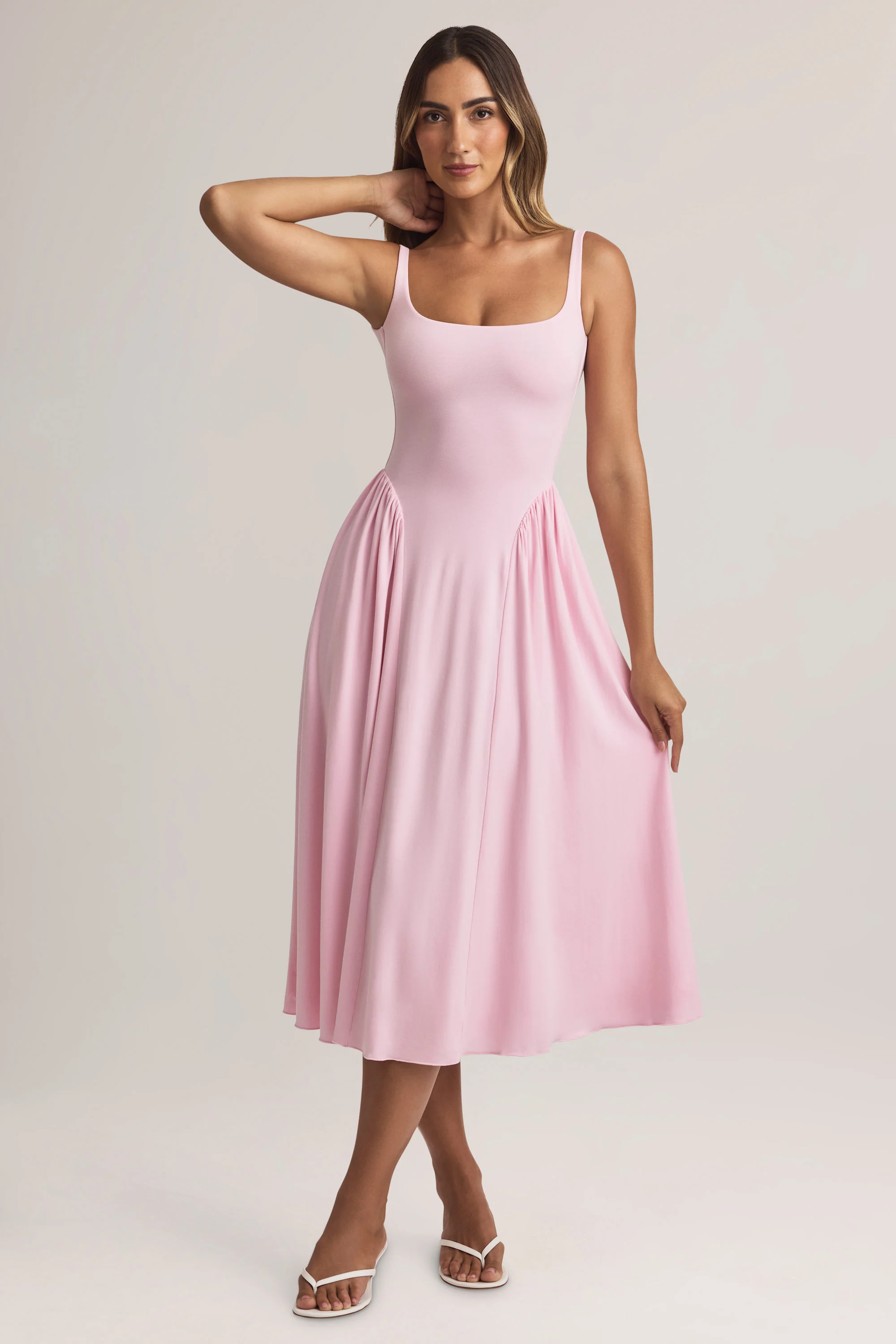 Modal A-Line Midaxi Dress in Pastel Pink - TREBLEV