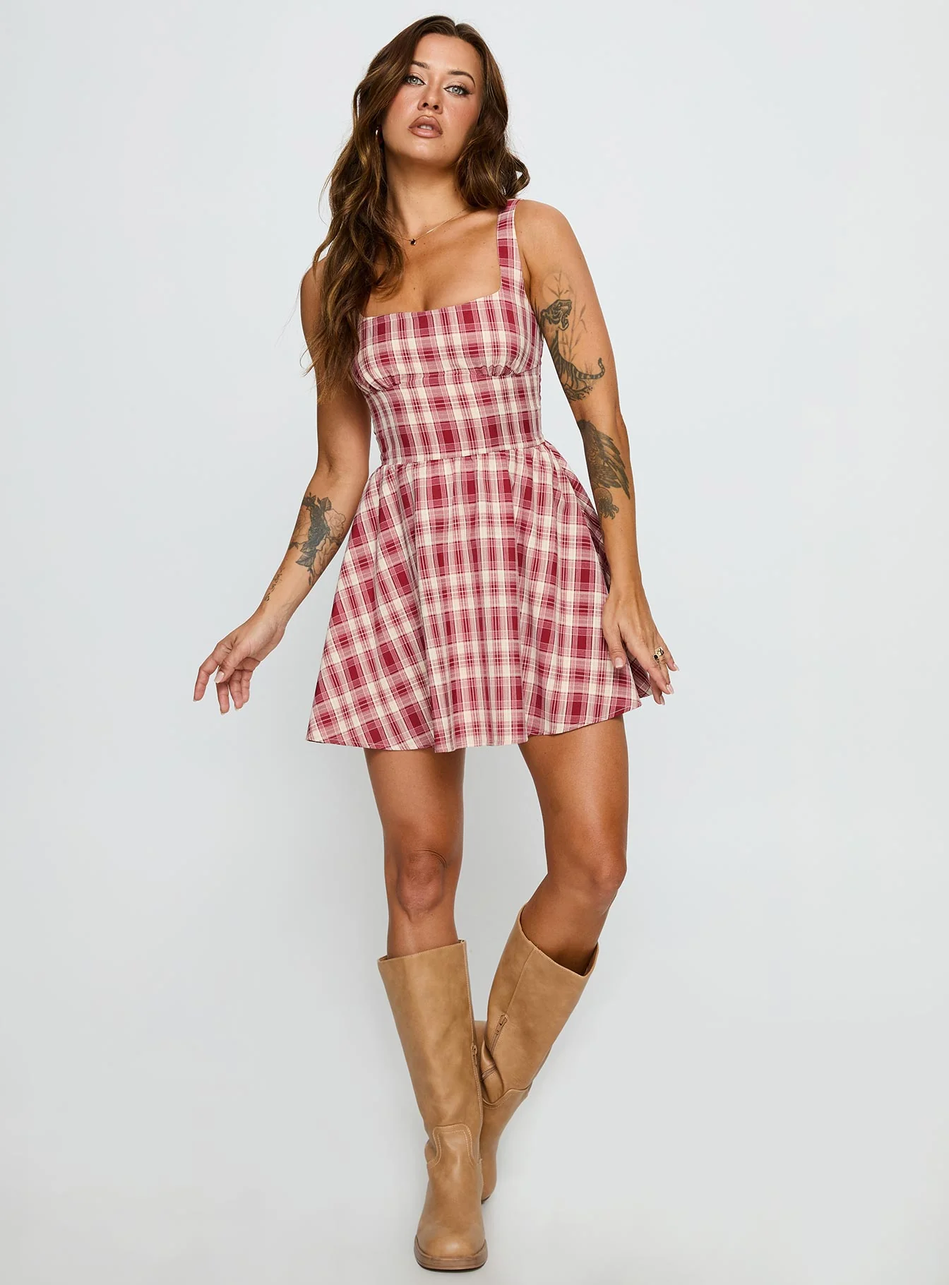 Ofeliah Mini Dress Red Check - TREBLEV