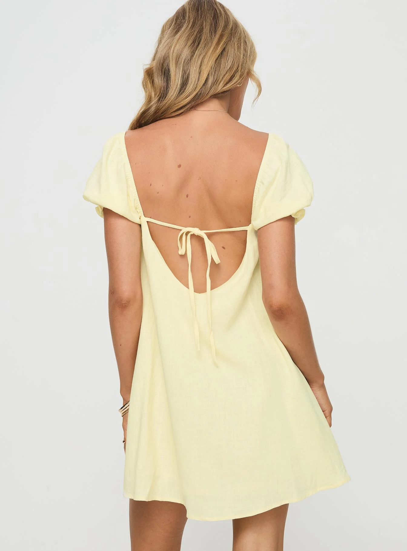 Beyond Linen Blend Mini Dress Yellow - TREBLEV