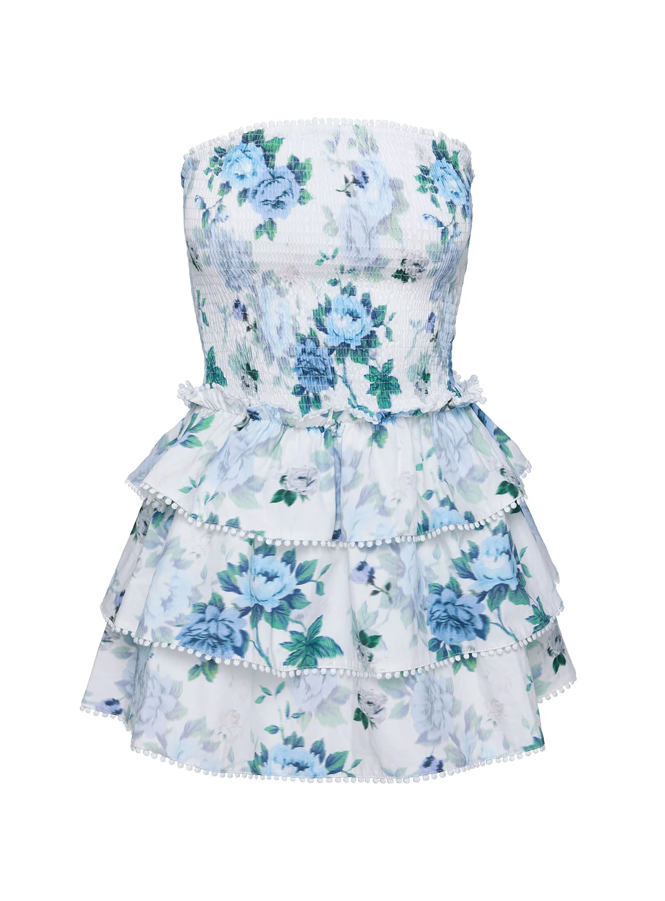 Sunkiss Frill Mini Dress White / Blue - TREBLEV