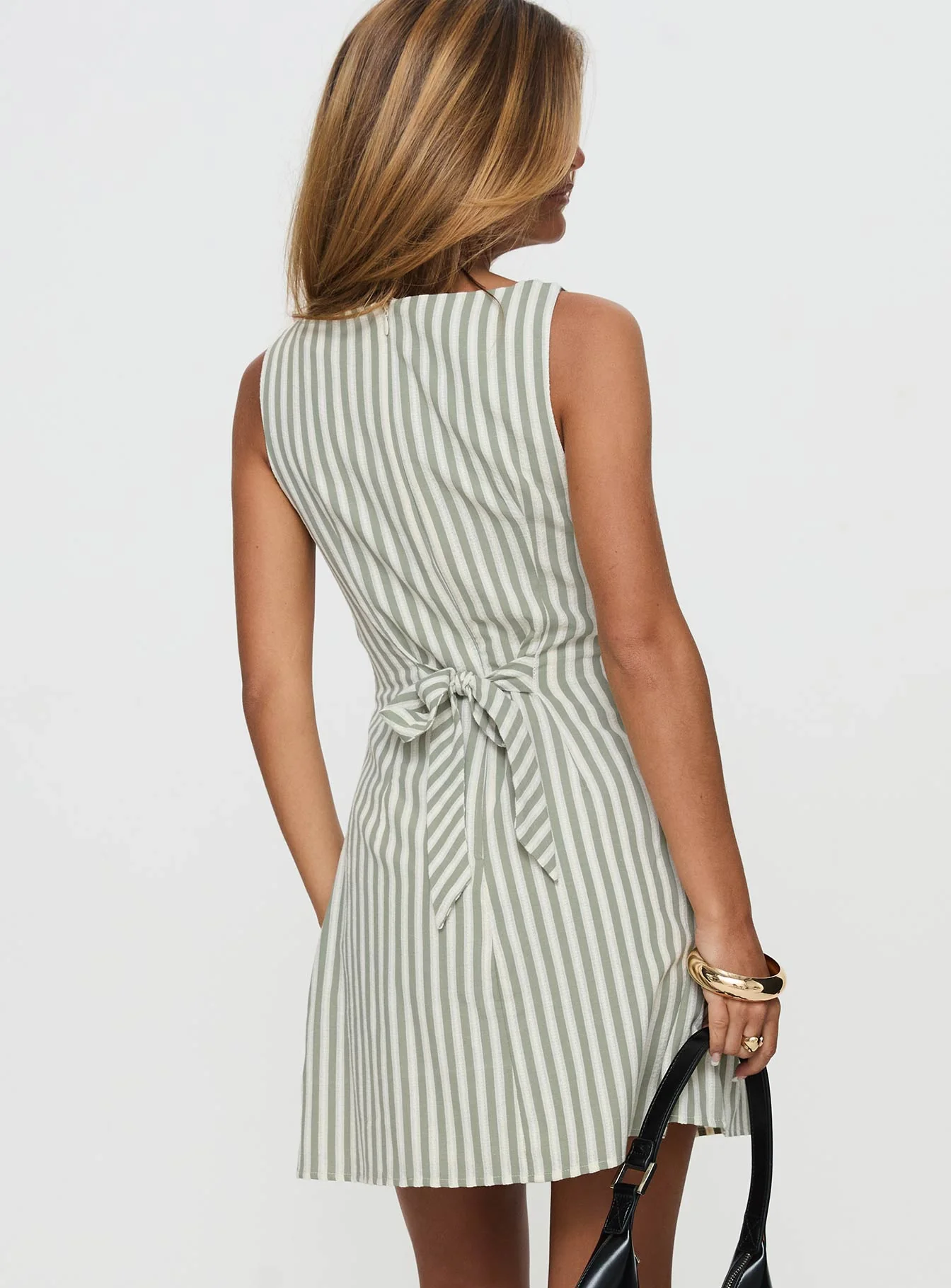 Alfalfa Shift Mini Dress Green Stripe - TREBLEV