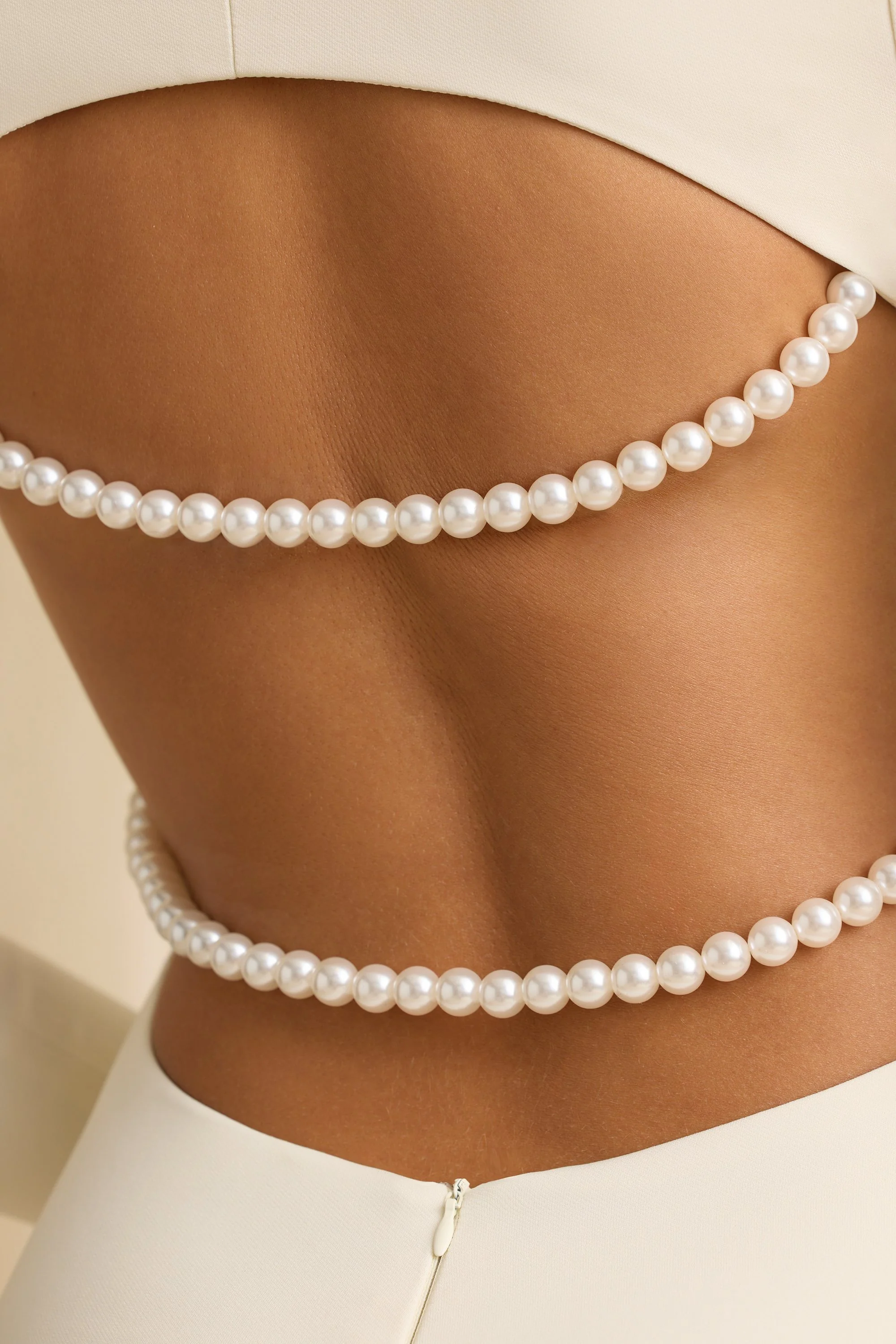 Pearl-Detail Cut-Out Mini Dress in Ivory - TREBLEV