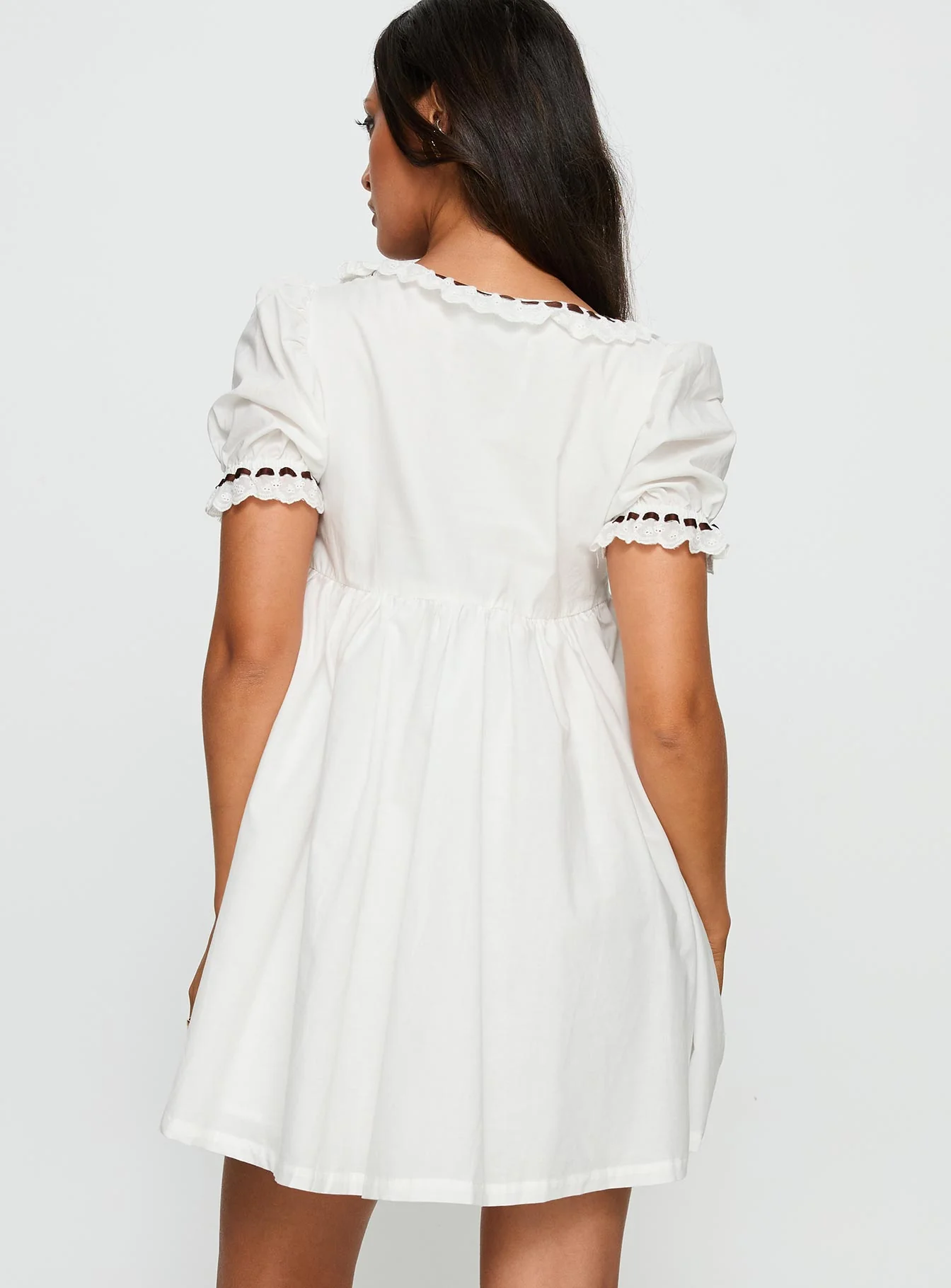 Cloudy Babydoll Contrast Trim Mini Dress White - TREBLEV