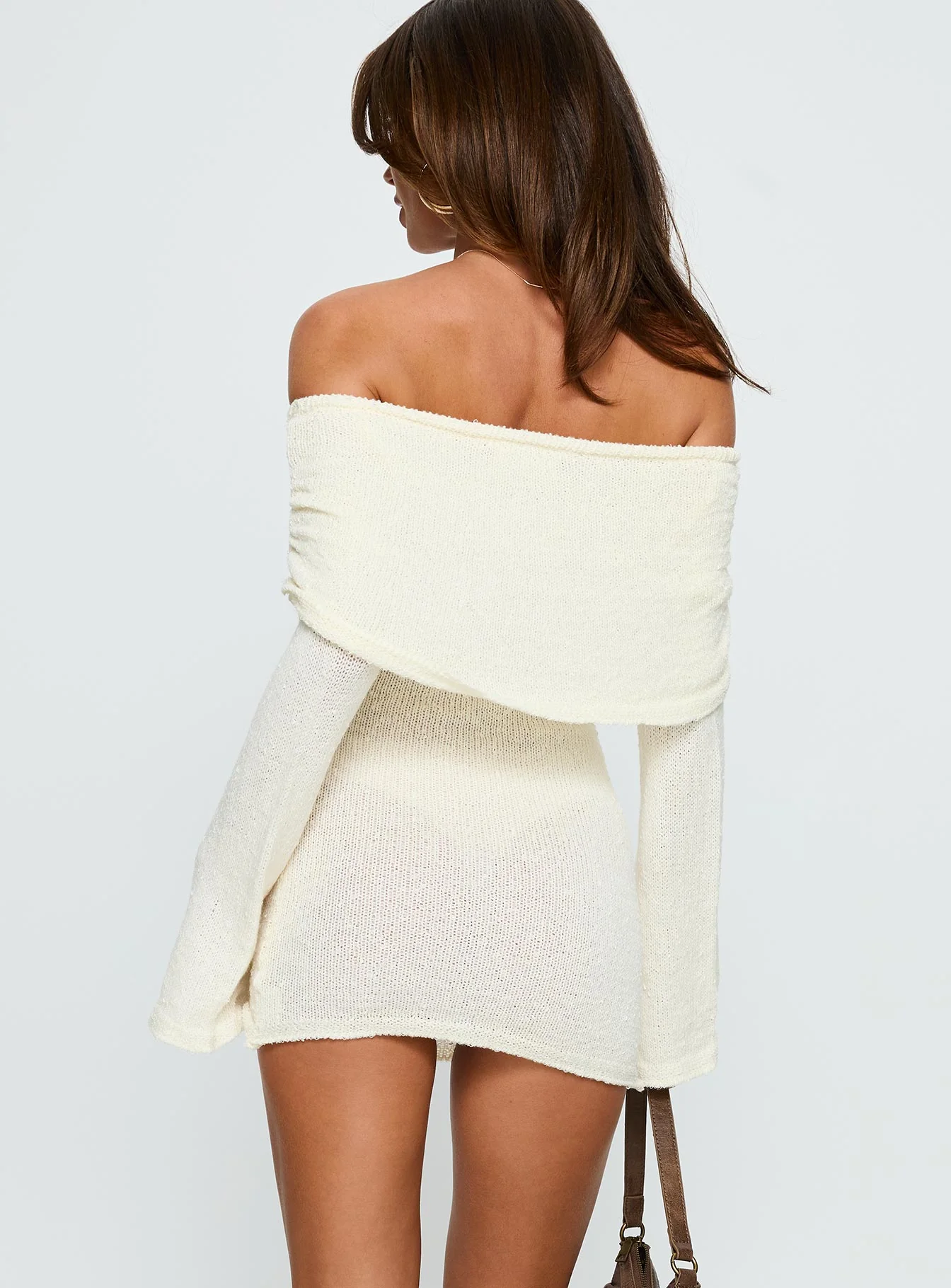 Chanellie Long Sleeve Knit Mini Dress Cream - TREBLEV