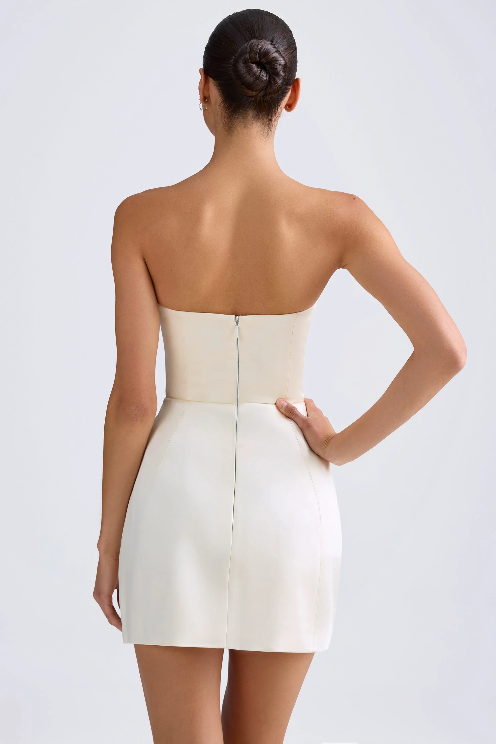 Bandeau Structured Tulip Mini Dress in Ivory - TREBLEV
