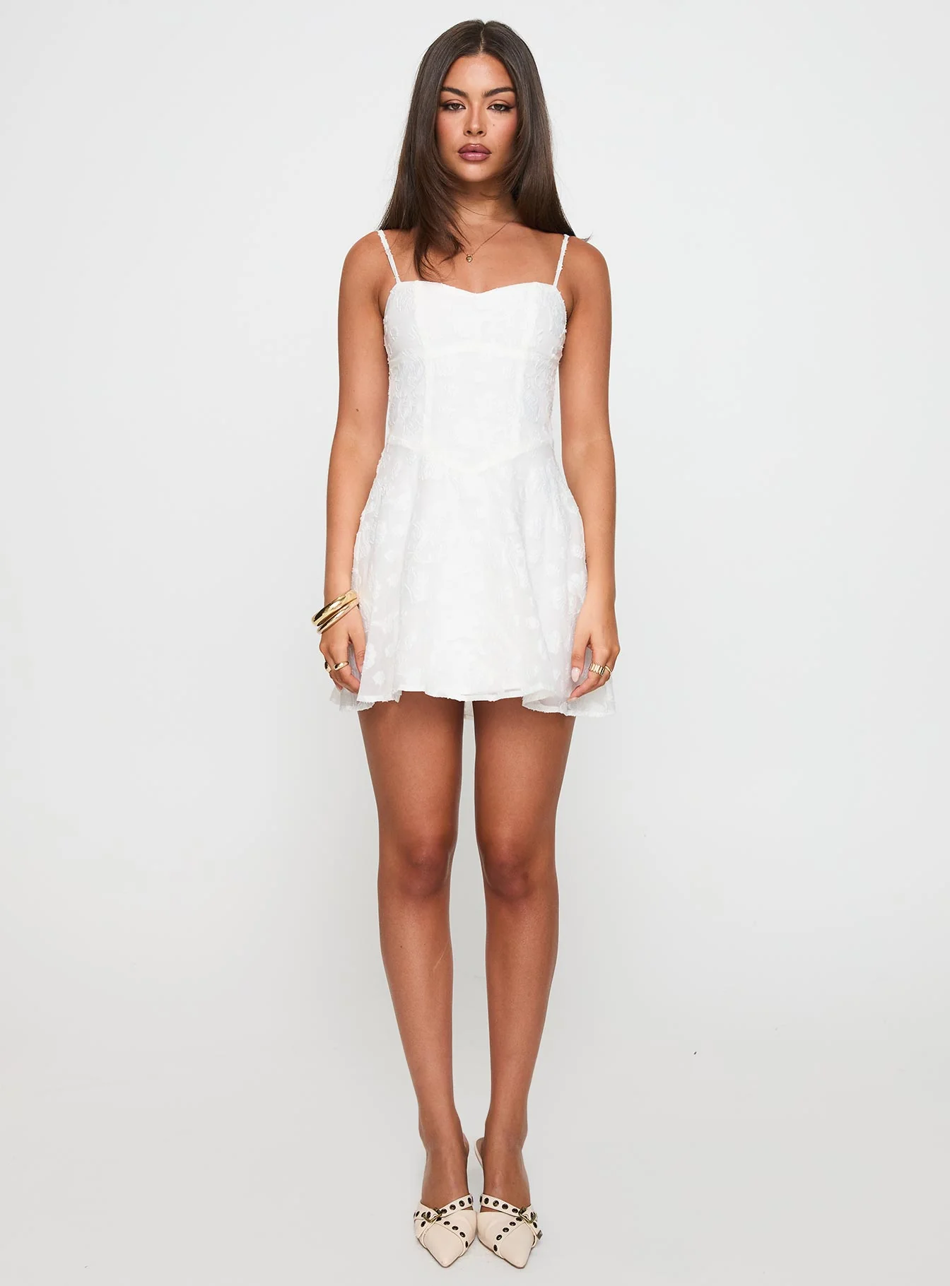 New Chapters Broderie Mini Dress White - TREBLEV