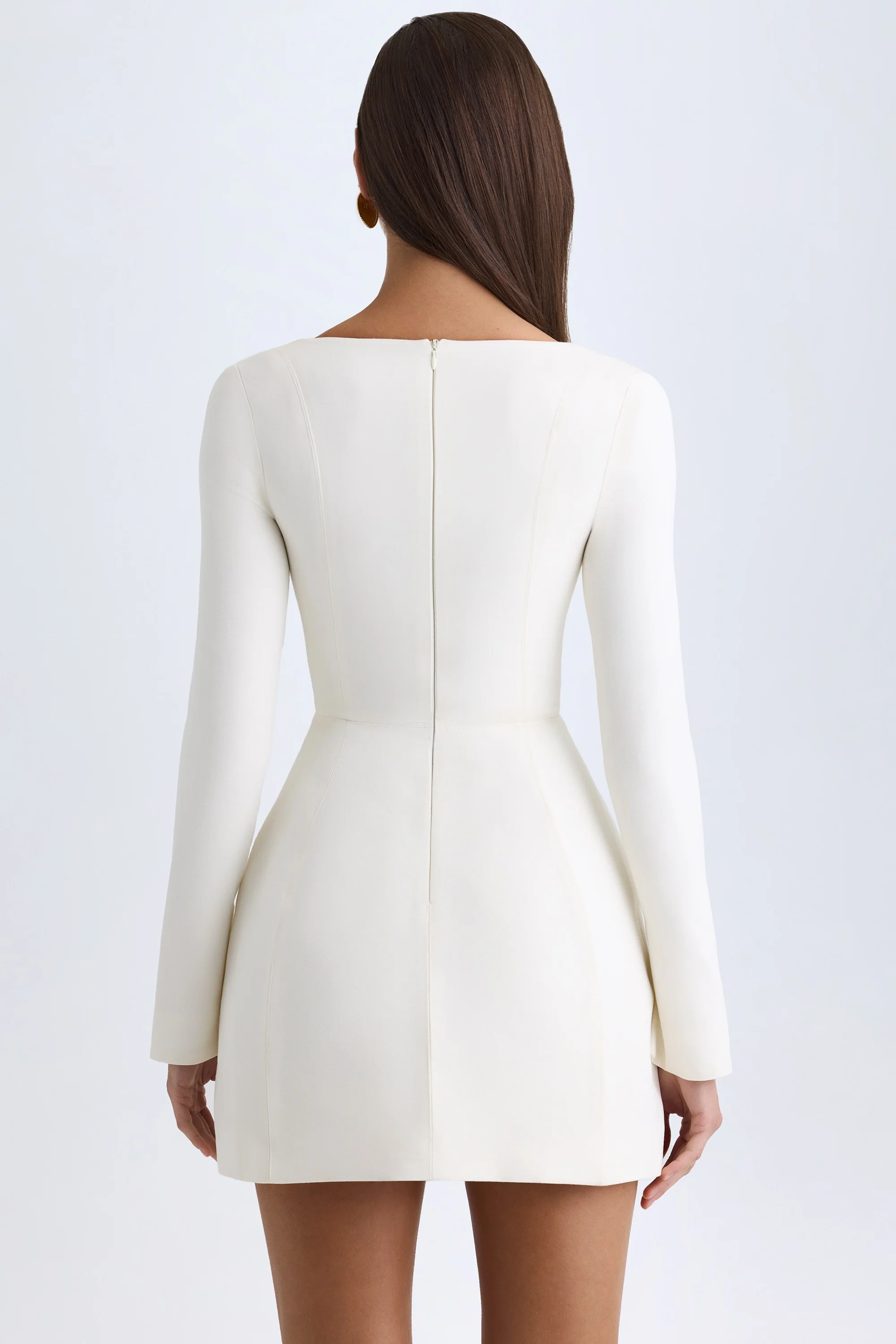 Square-Neck Structured Tulip Mini Dress in Vanilla - TREBLEV