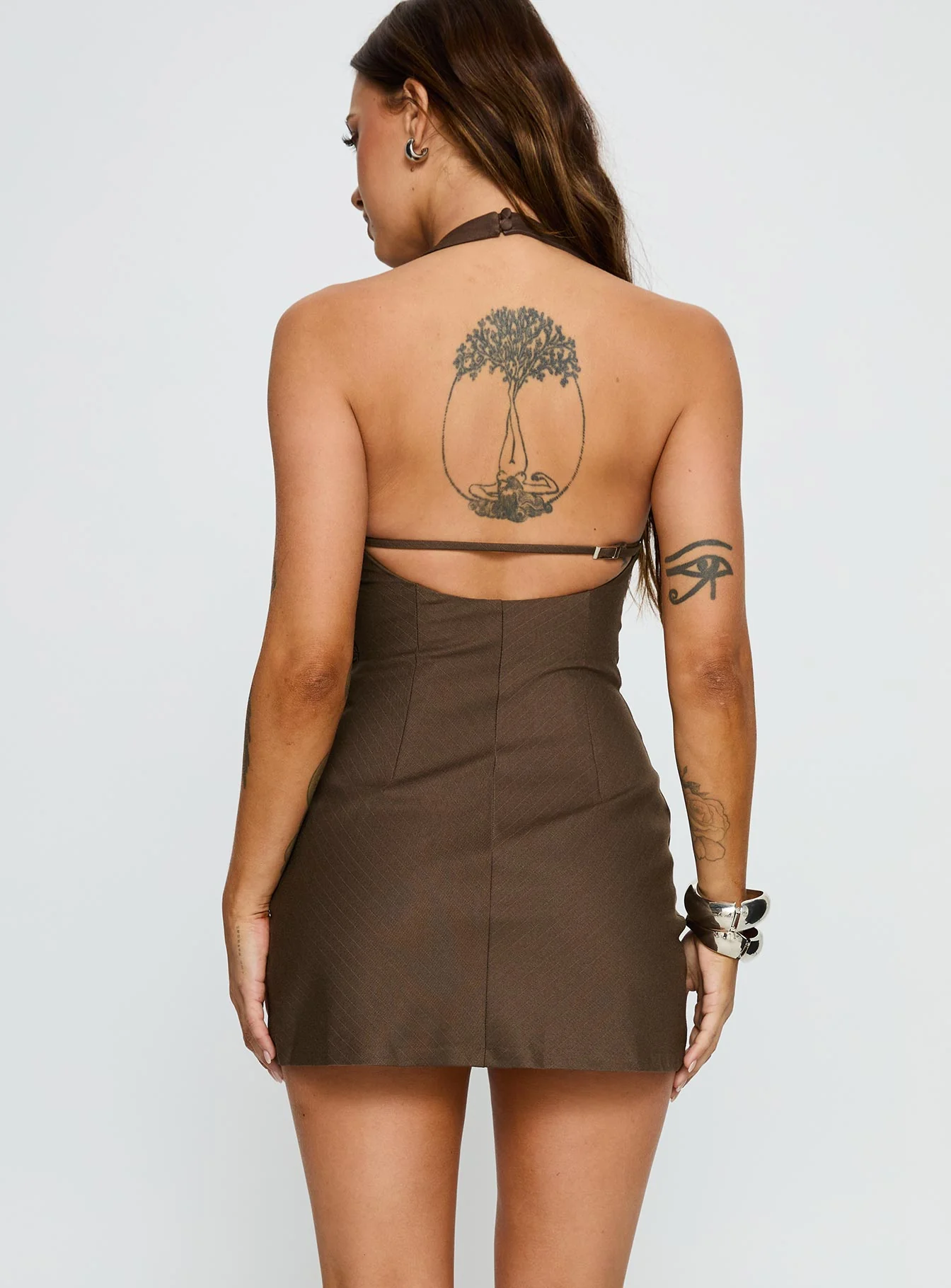 Deona Tailored Mini Dress Brown - TREBLEV