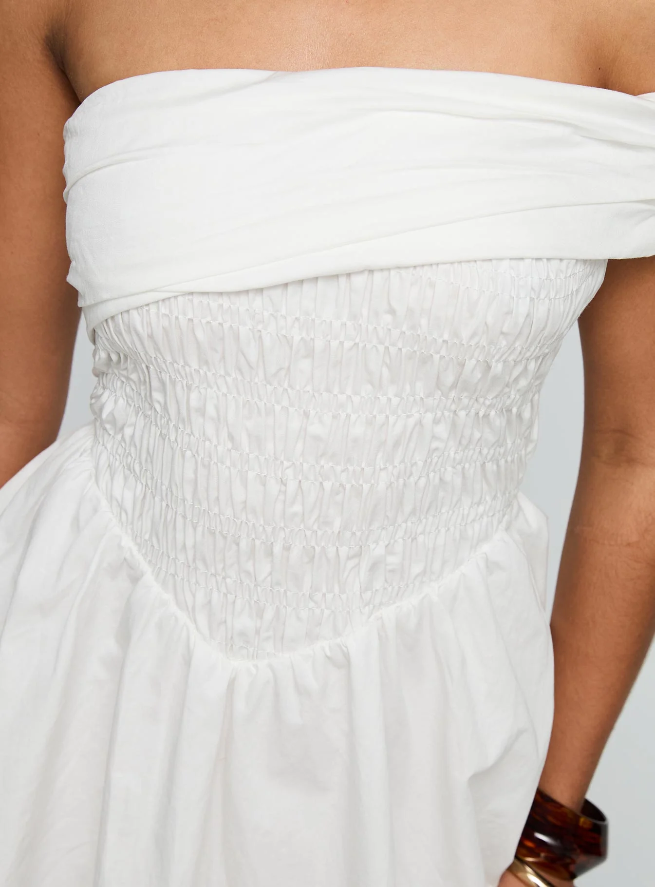 Fruitful Off Shoulder Mini Dress White - TREBLEV