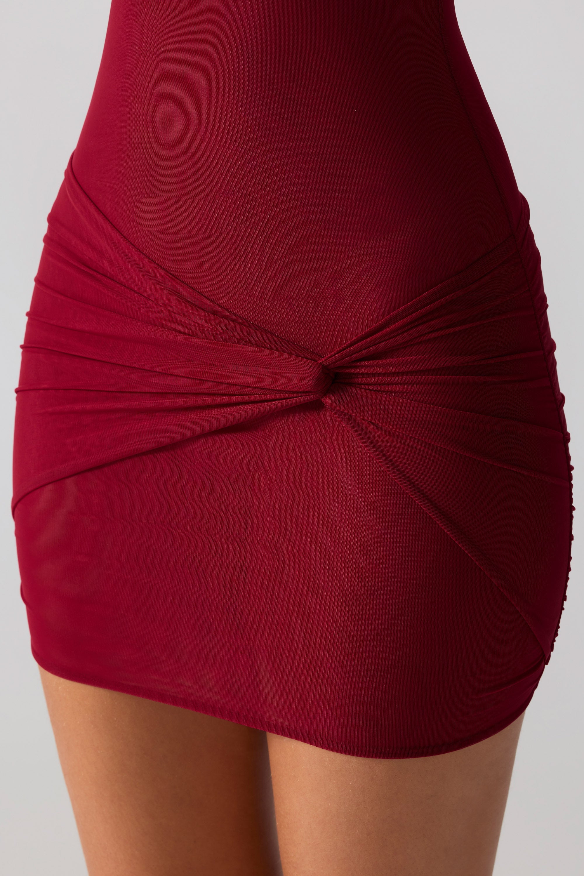 Mesh Cap Sleeve Cut Out Mini Dress in Ruby - TREBLEV
