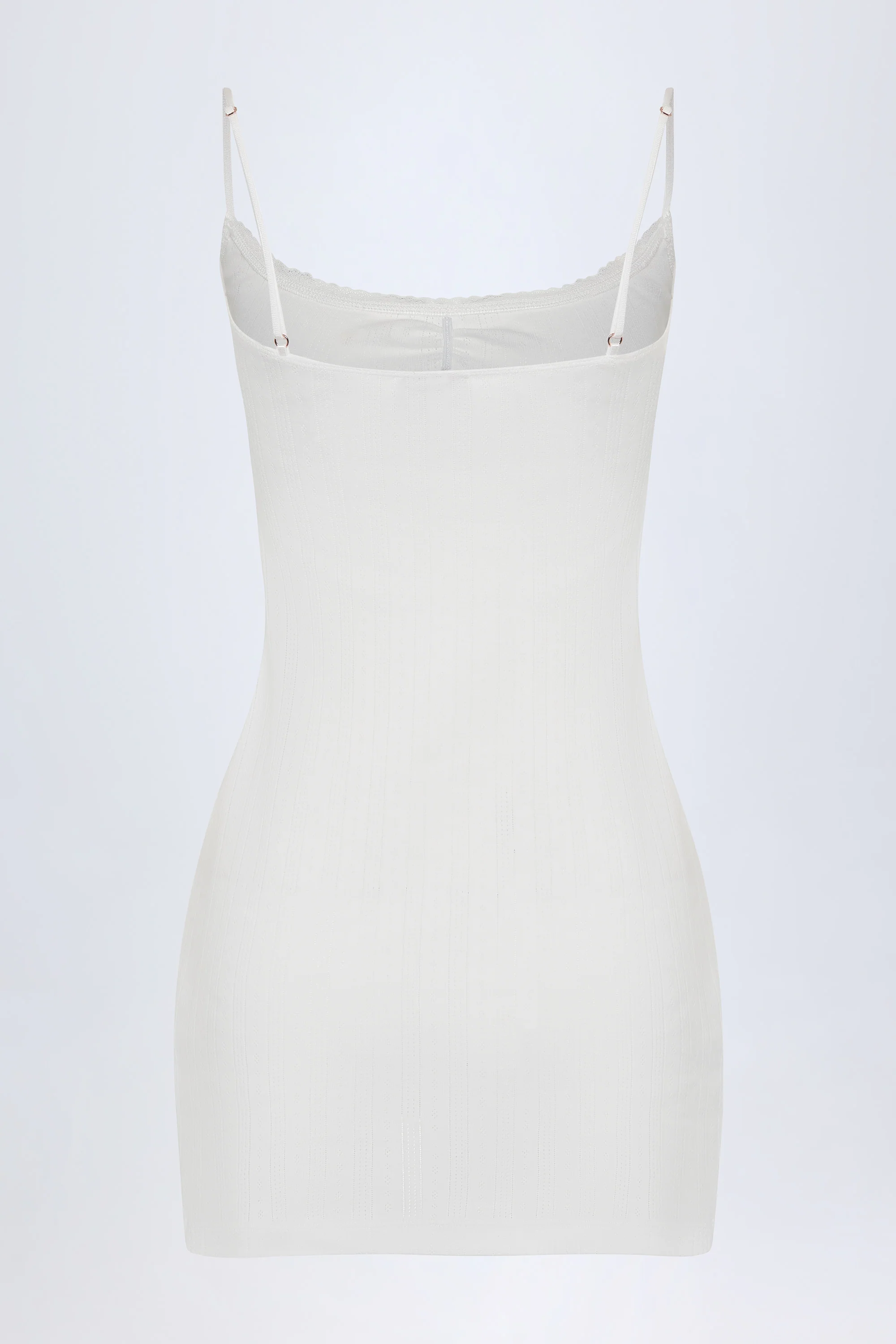 Pointelle Ruched A-Line Mini Dress in White - TREBLEV