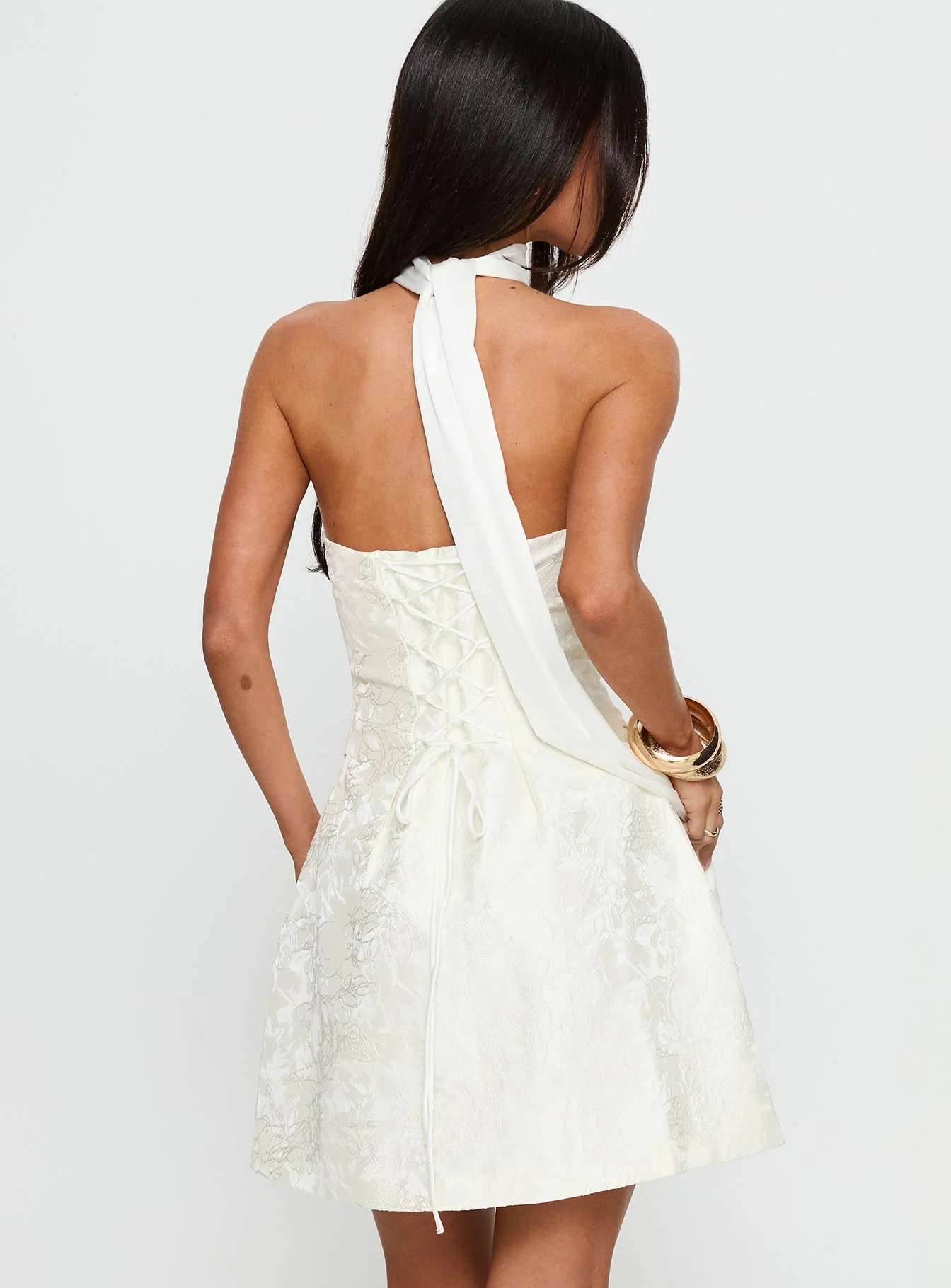 Pearla Strapless Scarf Mini Dress Ivory - TREBLEV