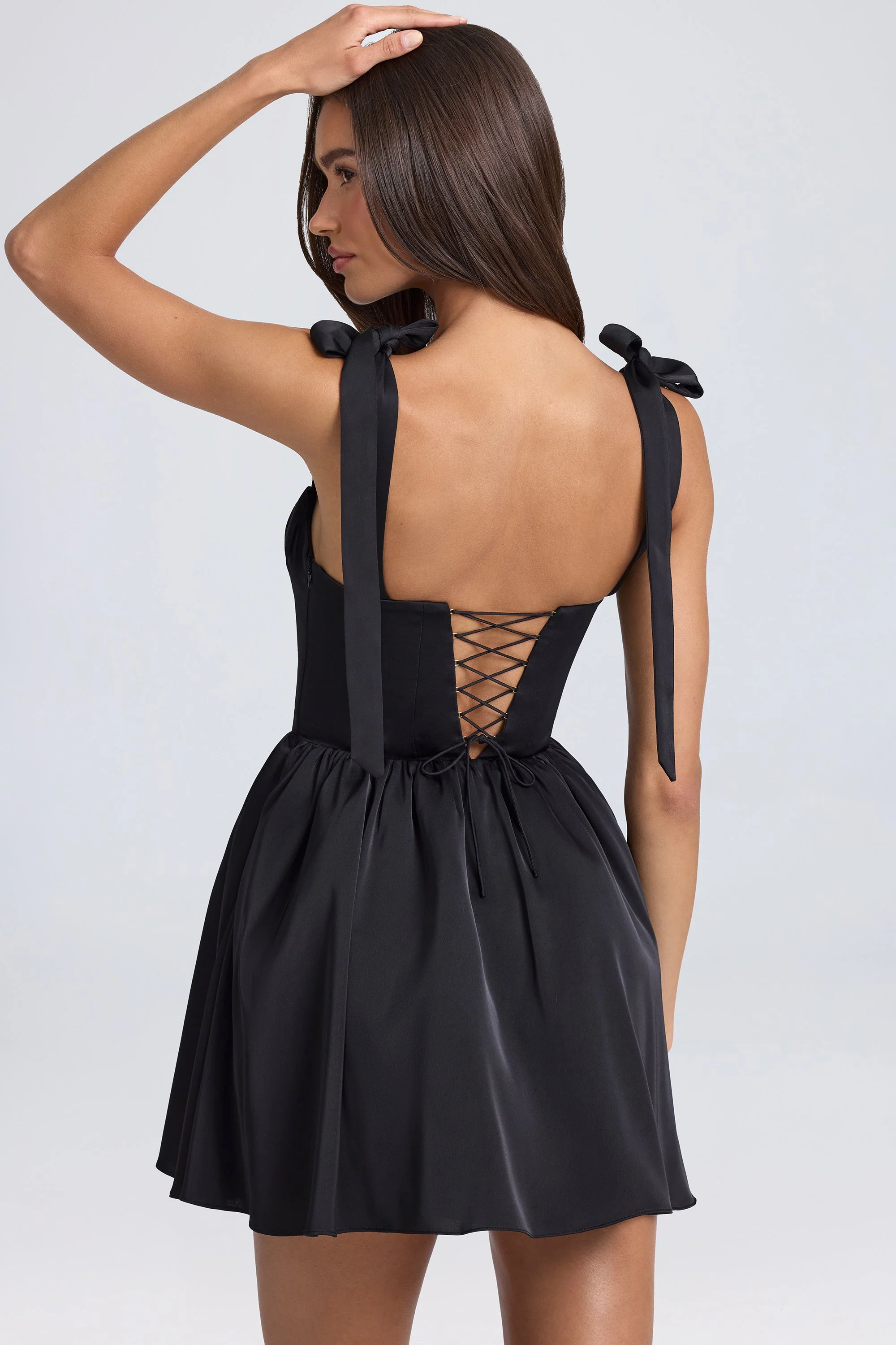 Draped Corset Mini Dress in Black - TREBLEV