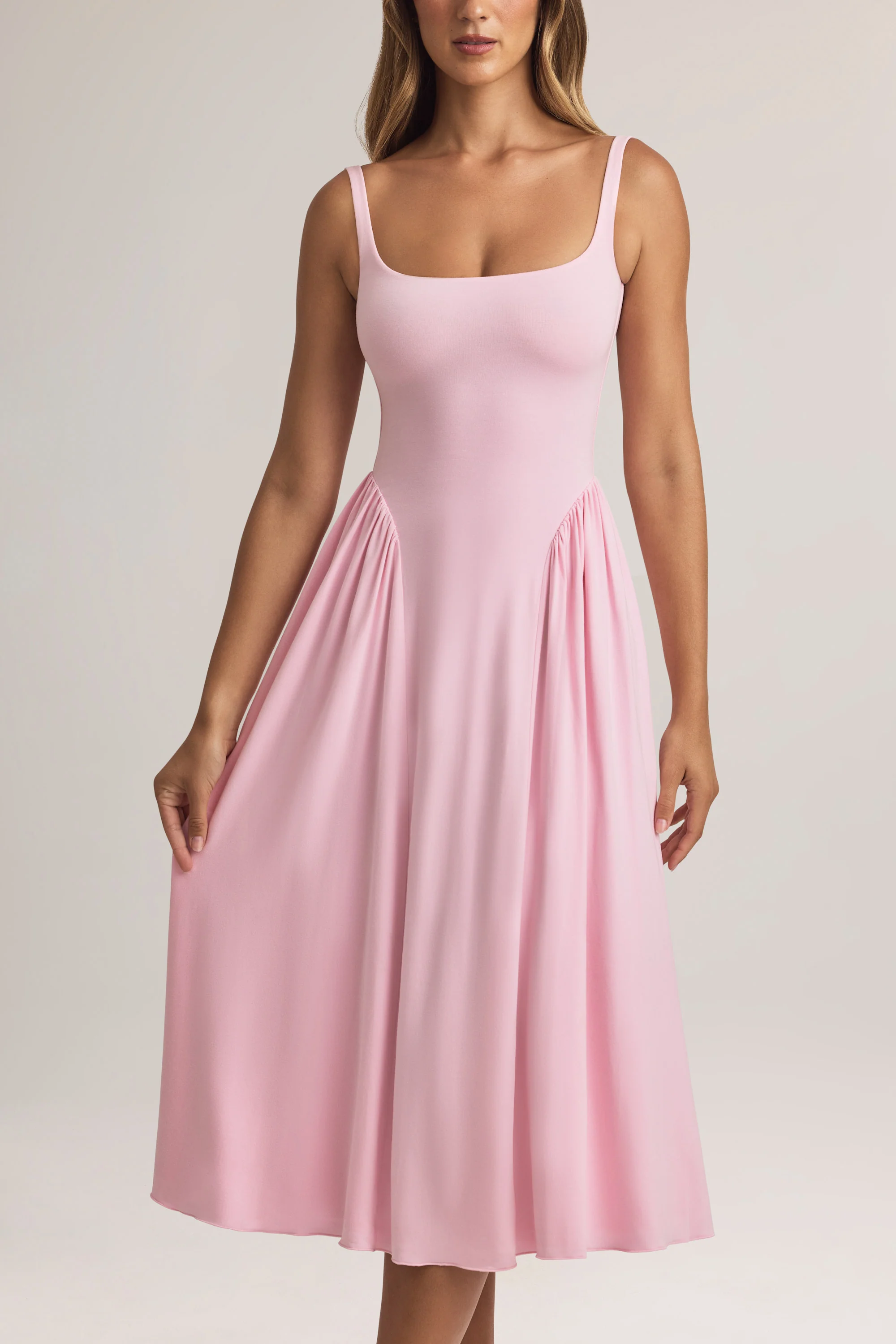 Modal A-Line Midaxi Dress in Pastel Pink - TREBLEV