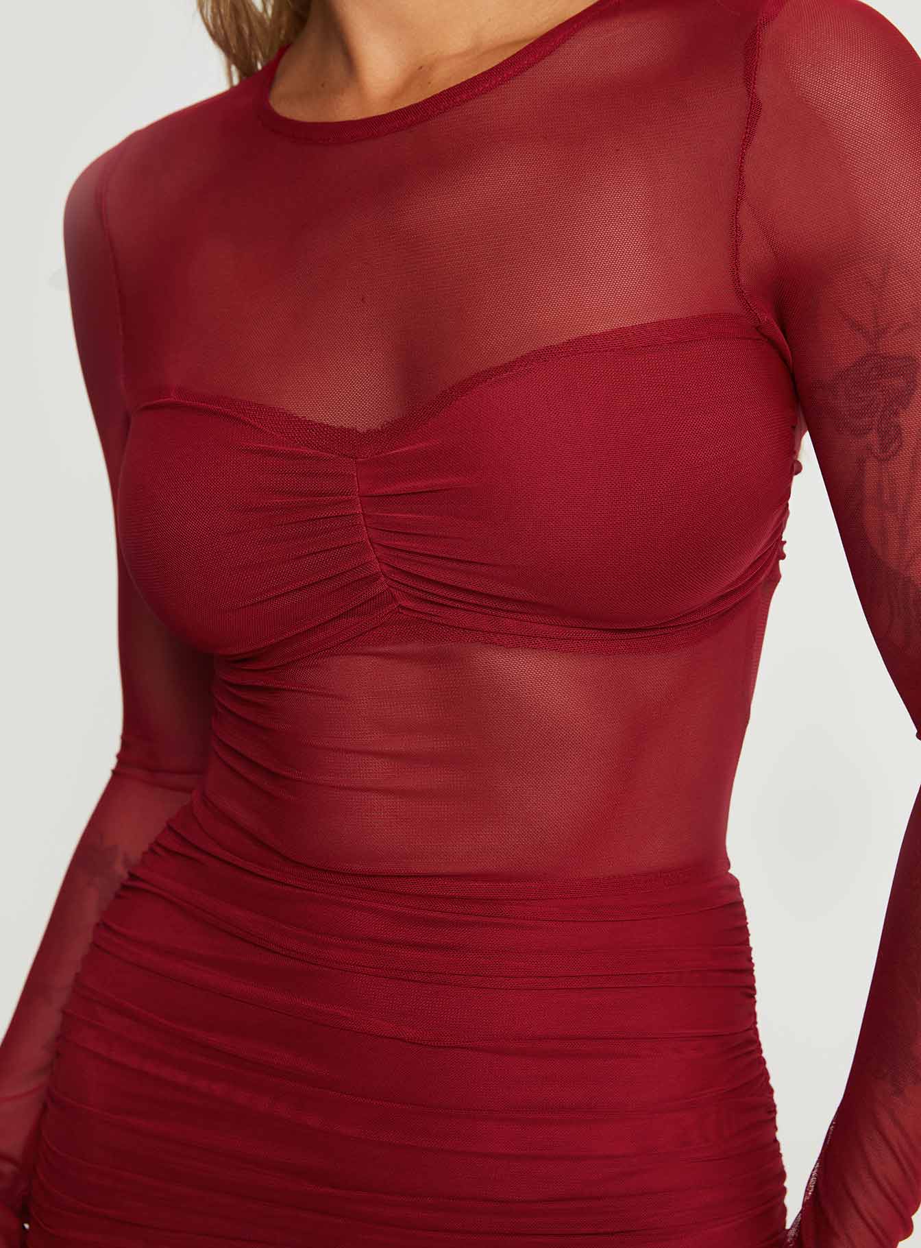 Hapstall Long Sleeve Mini Dress Burgundy - TREBLEV