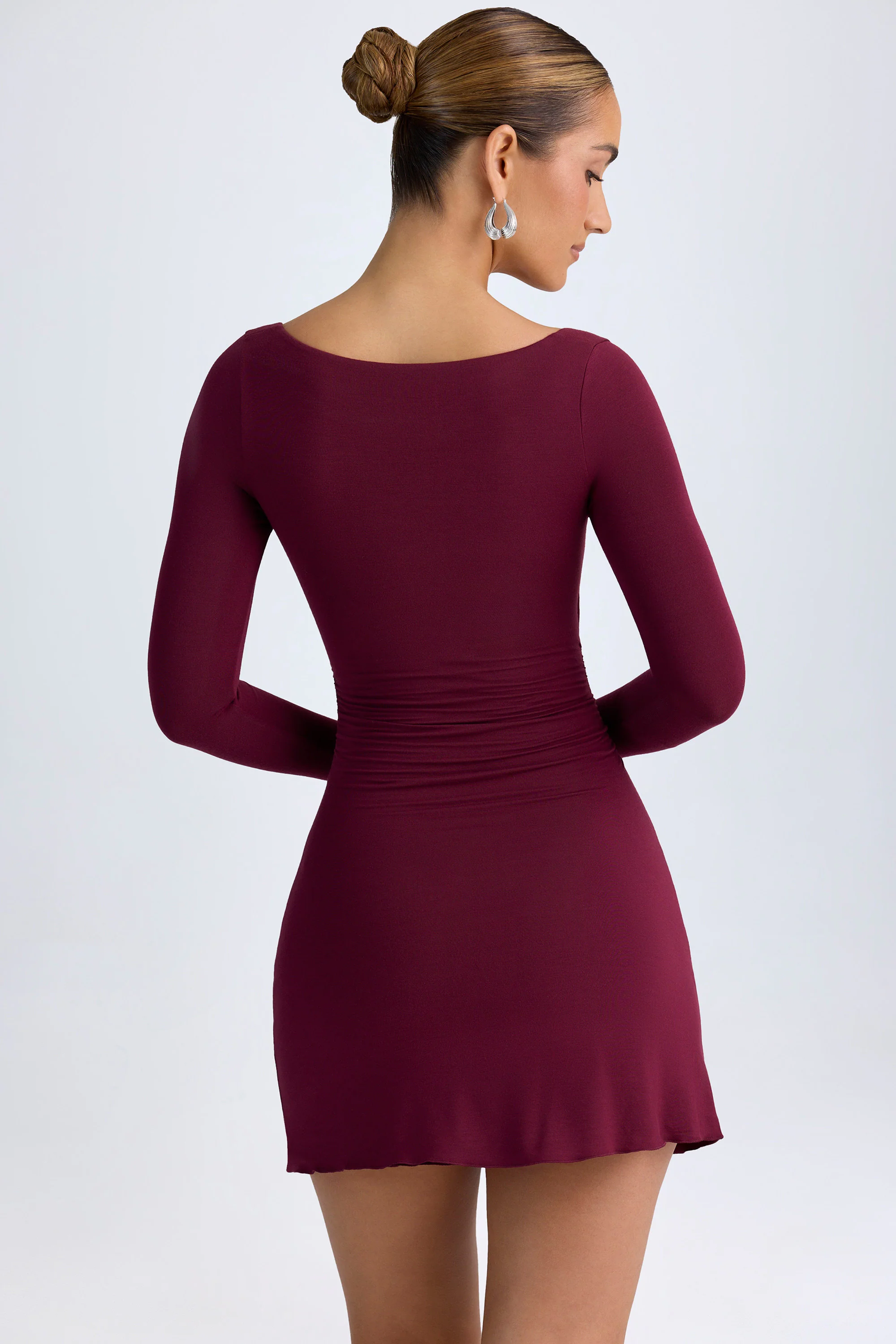 Modal Layered A-Line Mini Dress in Wine Red - TREBLEV