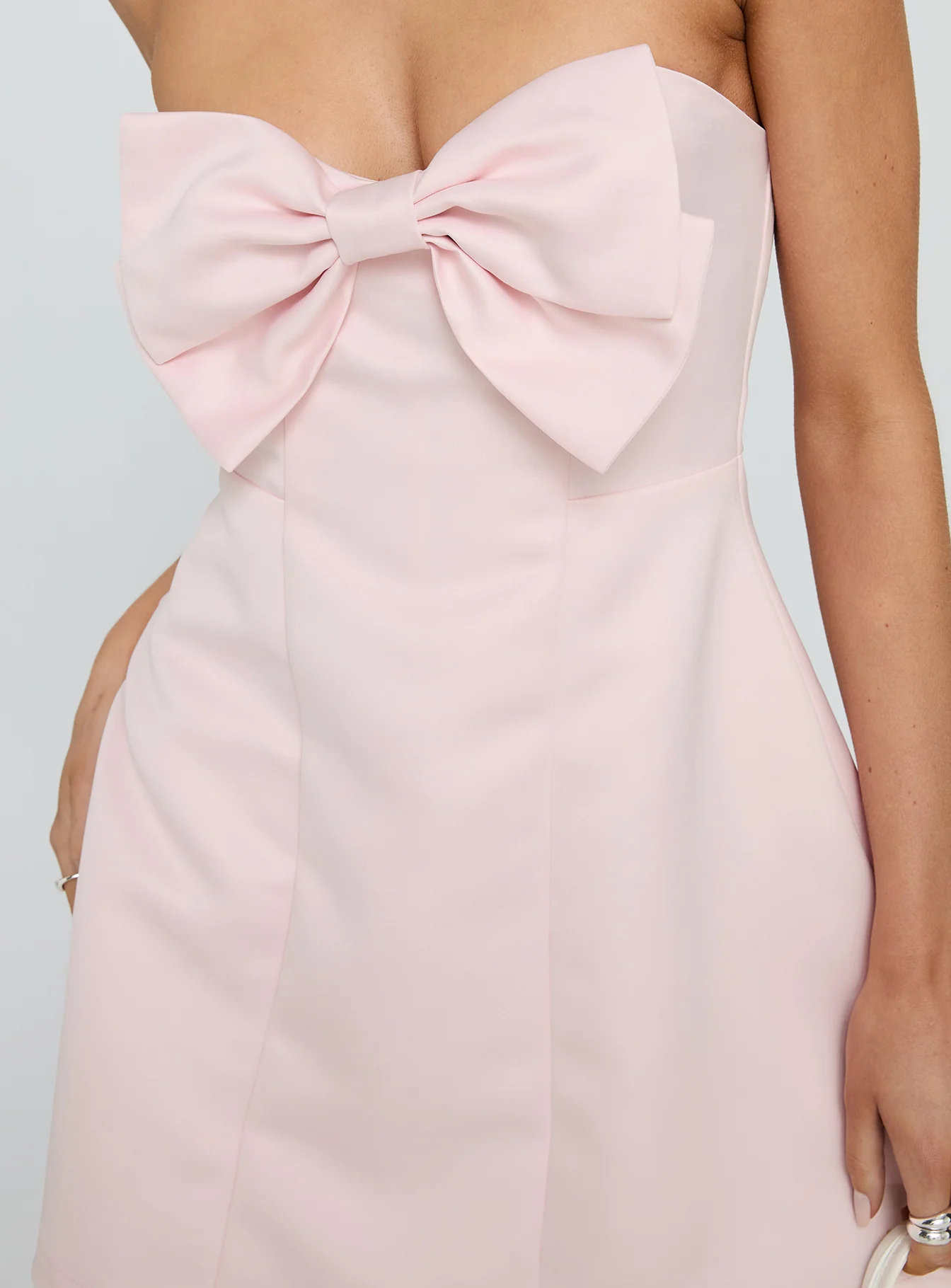 Genevie Strapless Bow Bust Mini Dress Light Pink - TREBLEV