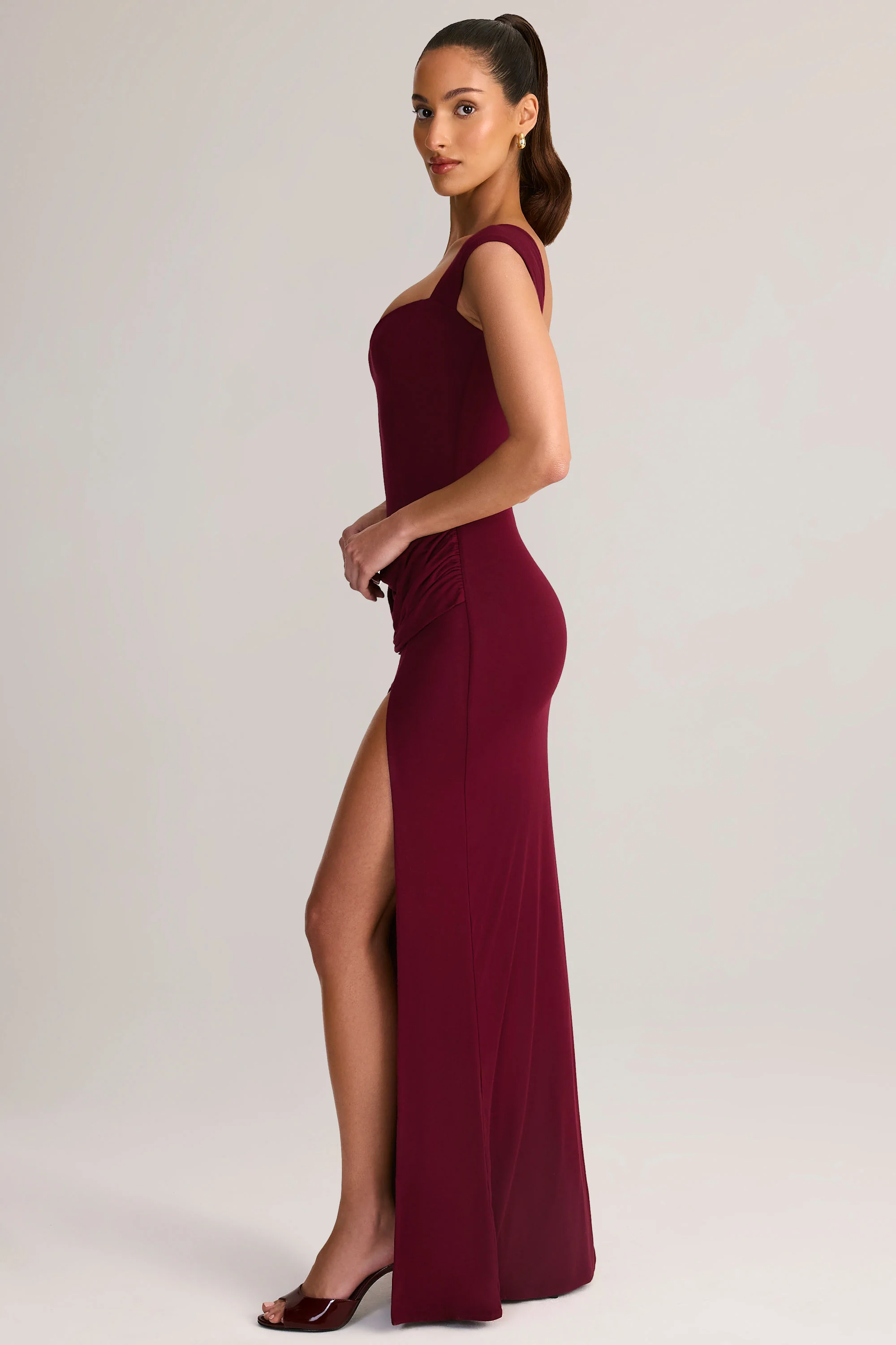 Modal Sweetheart-Neck Maxi Dress in Wine - TREBLEV