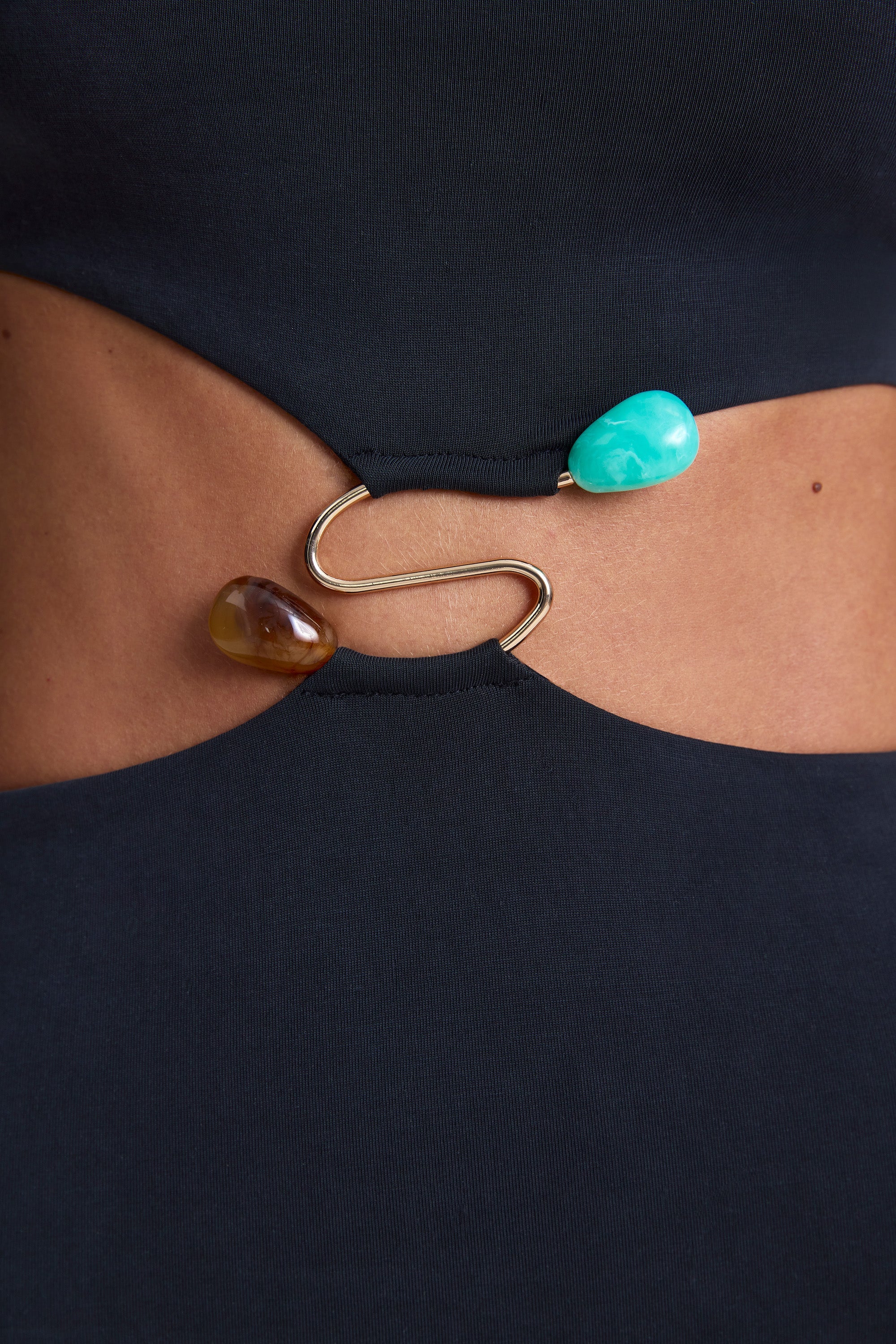 Hardware Detail Cut-Out Maxi Dress in Black - TREBLEV