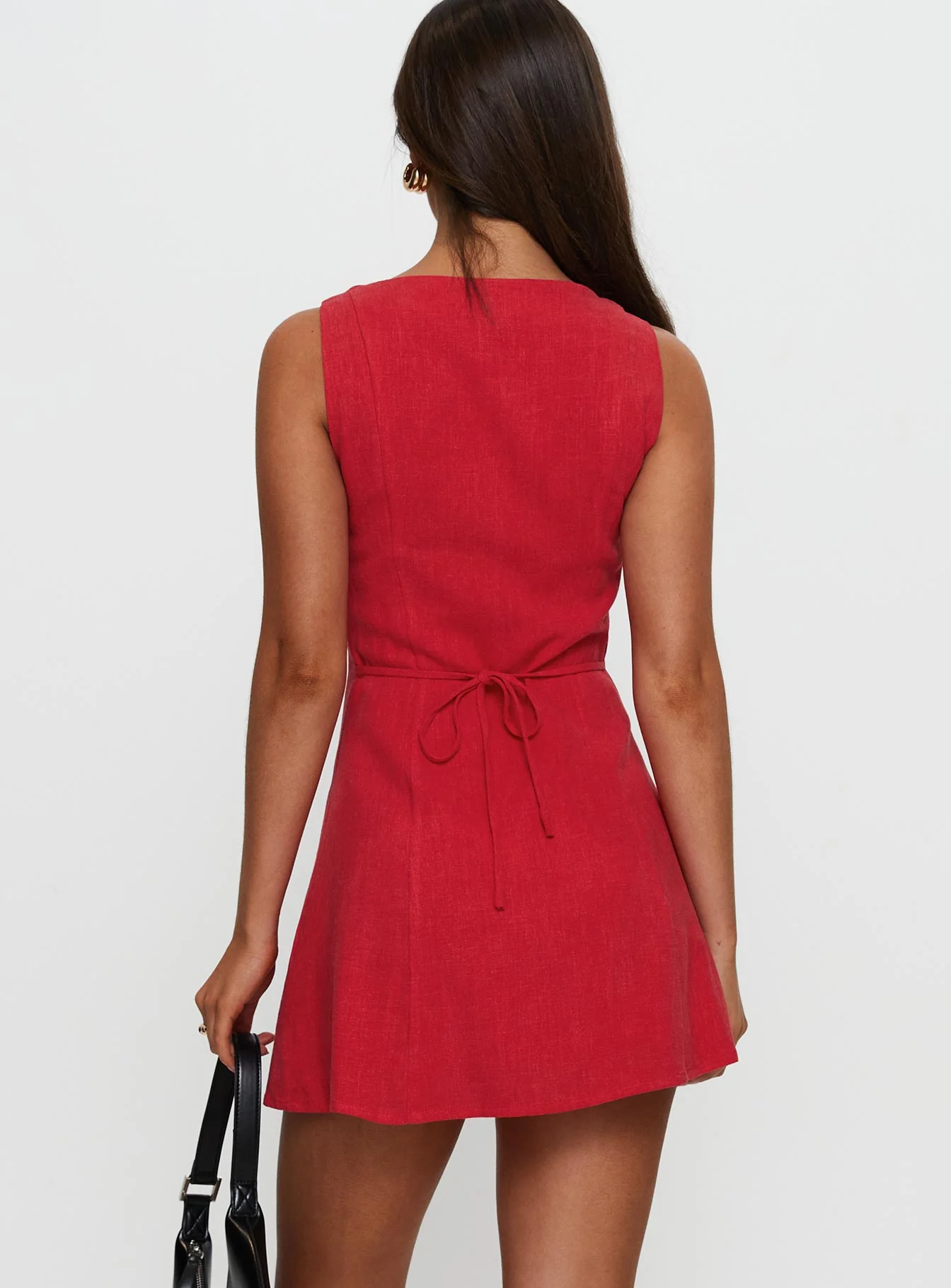Dollie Linen Mini Dress Red - TREBLEV
