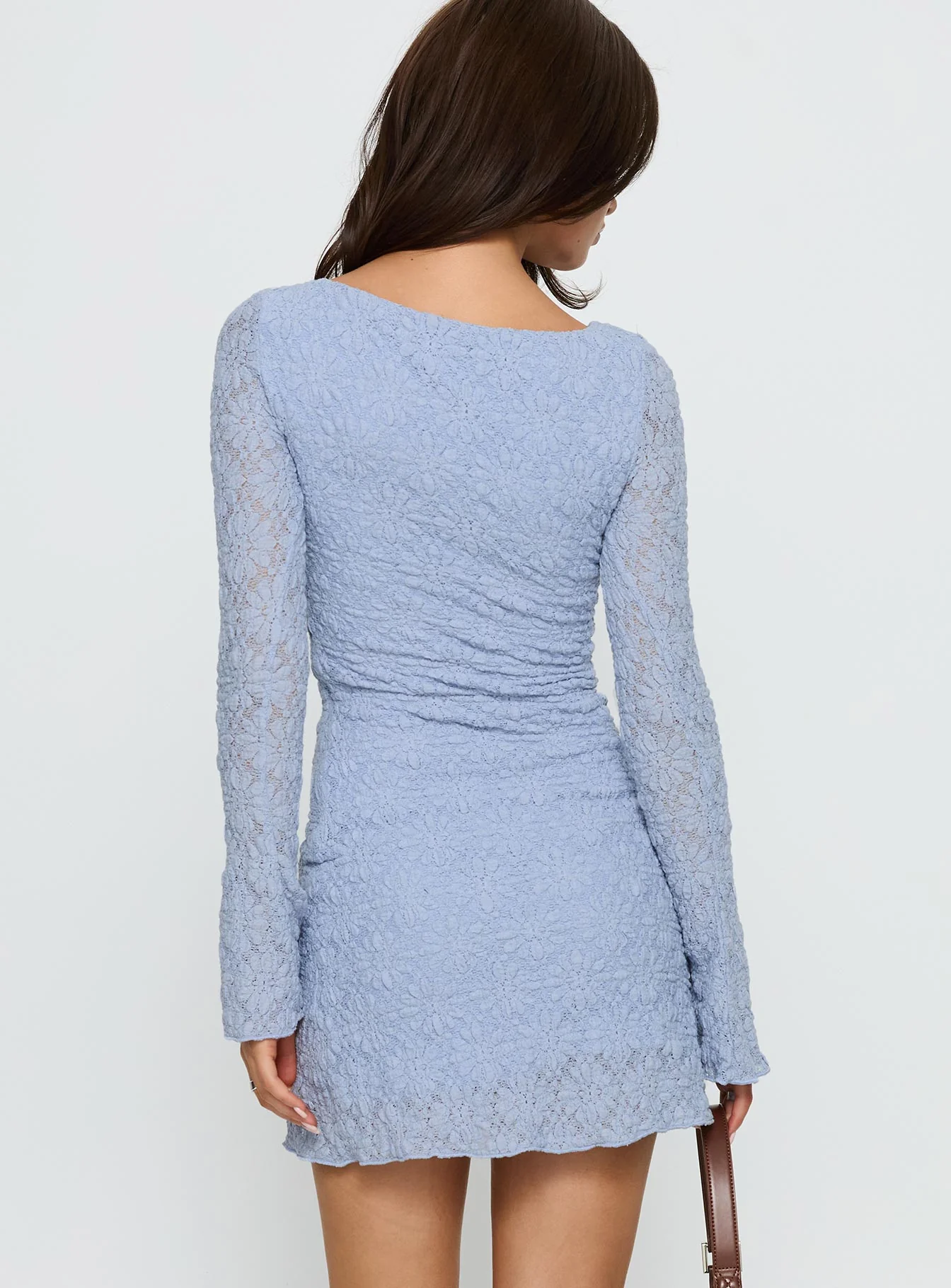 Imagica Long Sleeve Textured Mini Dress Blue - TREBLEV