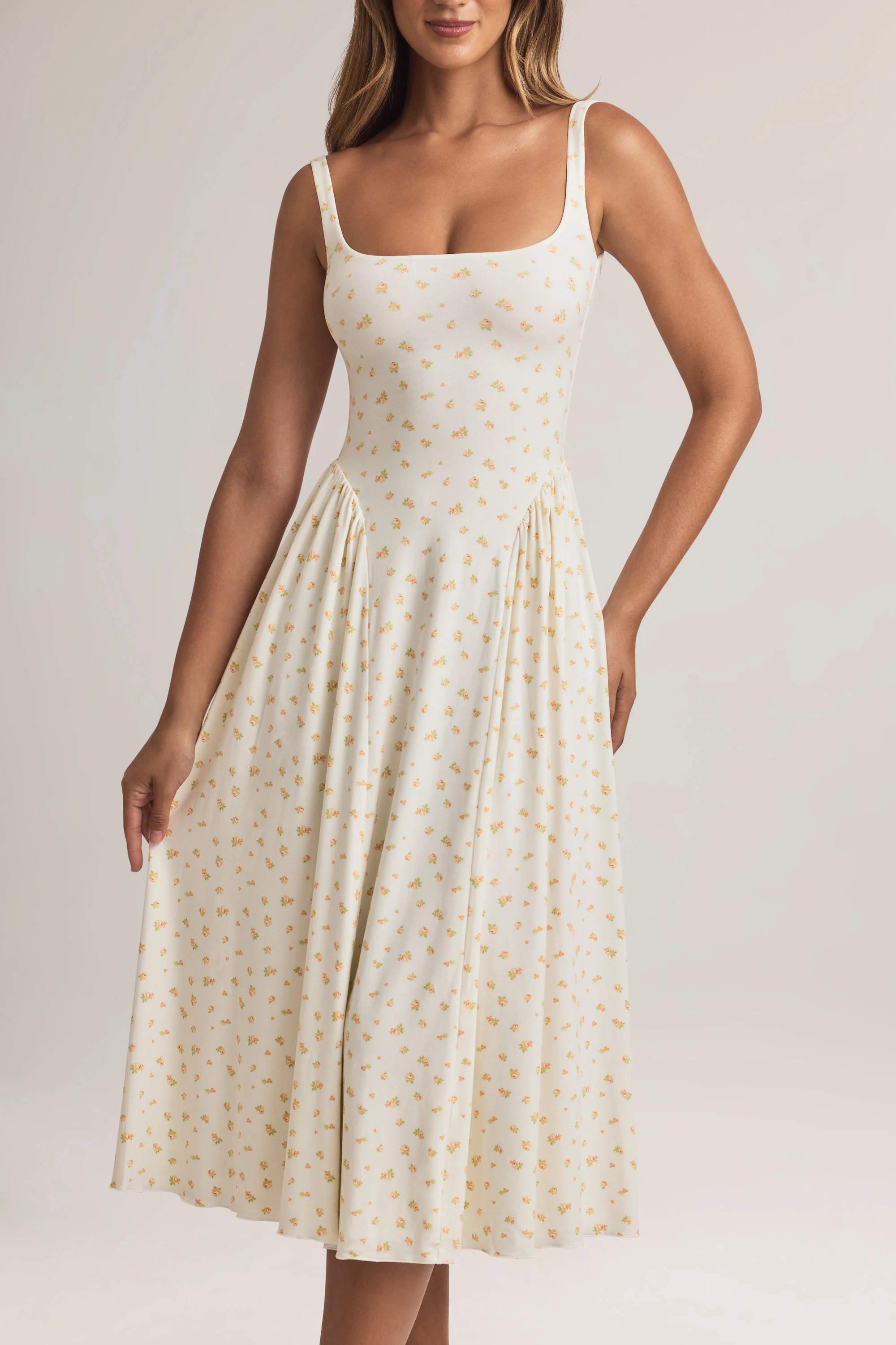 Modal A-Line Midaxi Dress in Floral Print - TREBLEV