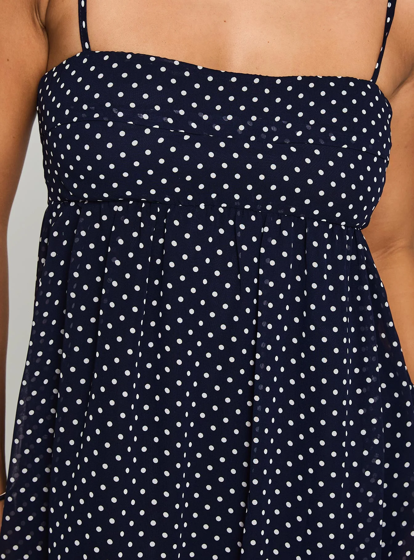 Ortega Mini Dress Navy Polka - TREBLEV