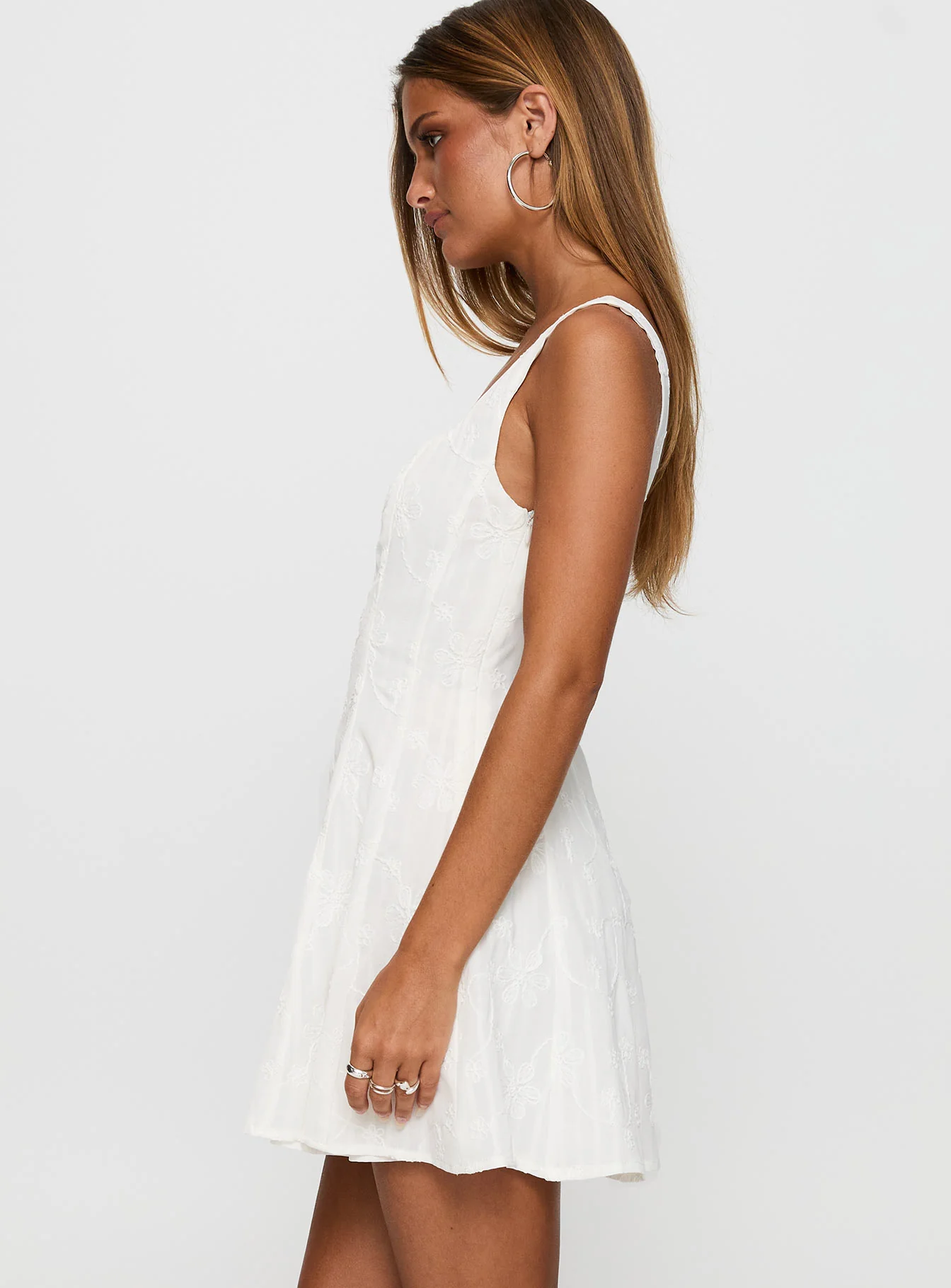 You Can Embroidered Mini Dress White - TREBLEV