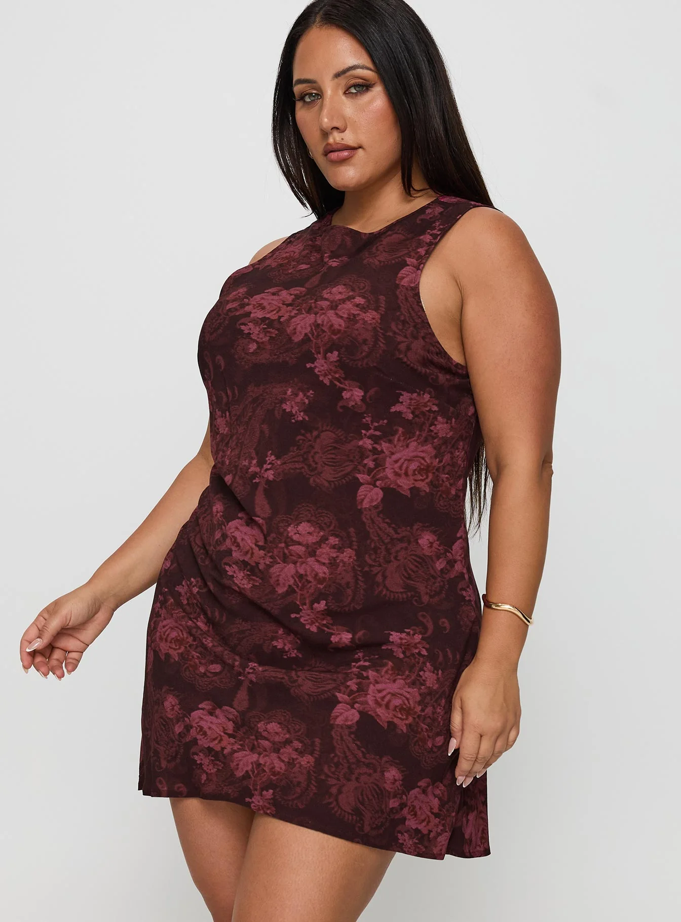 Vivre Mini Dress Burgundy Paisley Curve - TREBLEV