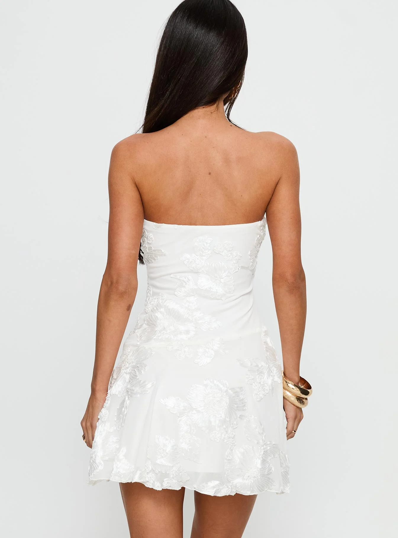 Meadow of Dreams Strapless Mini Dress White Floral Burnout - TREBLEV