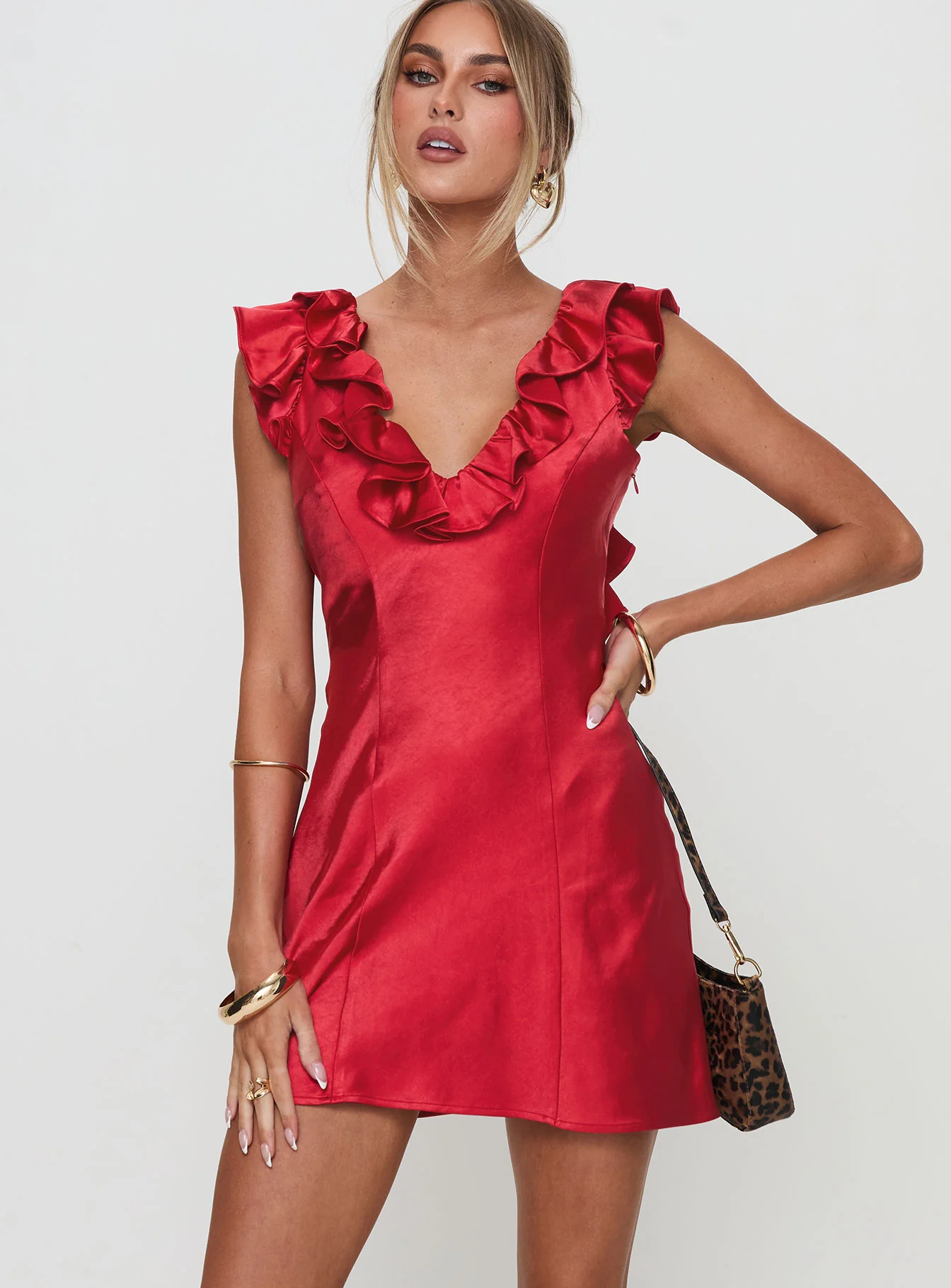 Butacup Frill Mini Dress Red - TREBLEV
