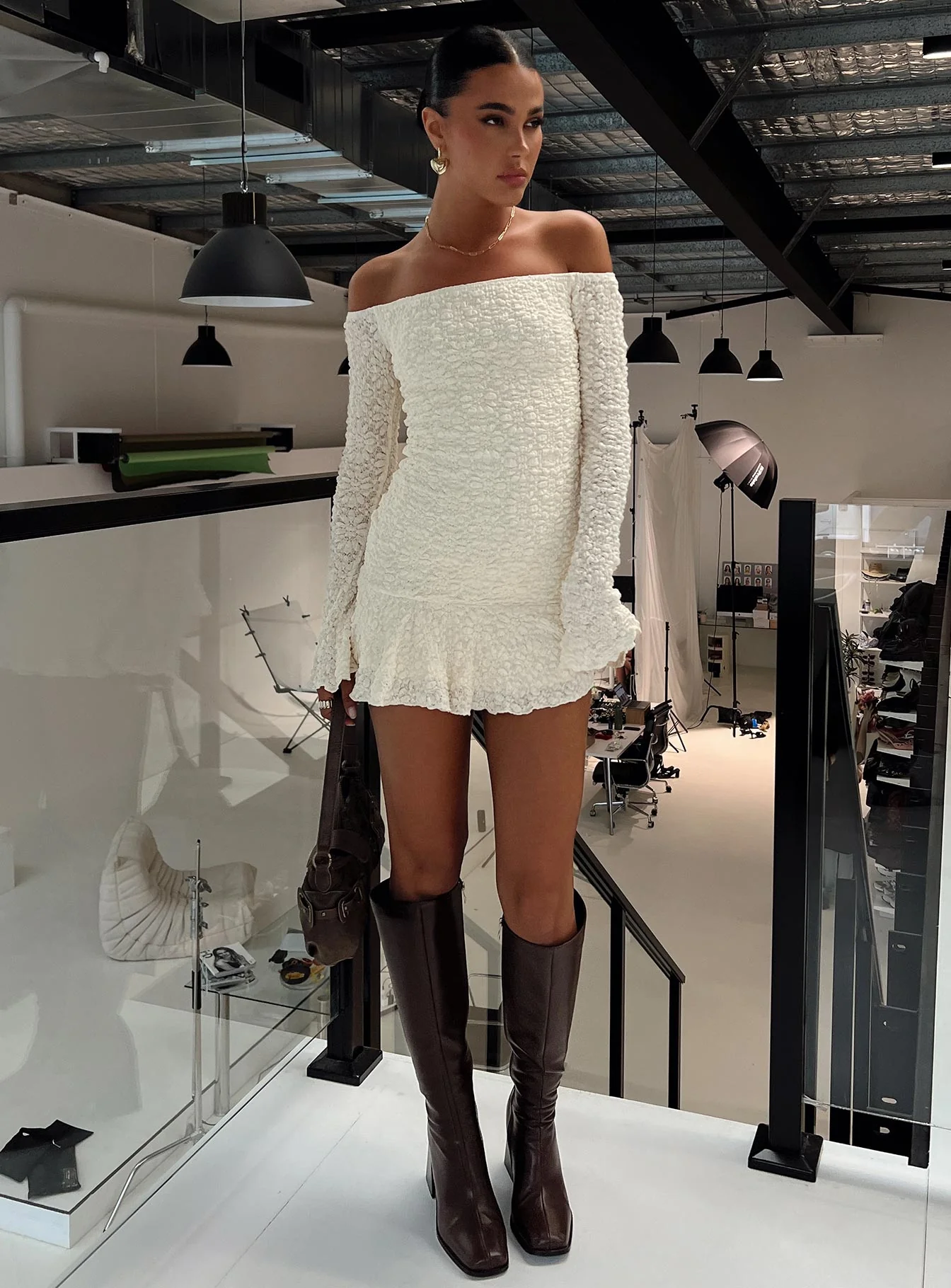 Vancesca Long Sleeve Mini Dress Cream - TREBLEV