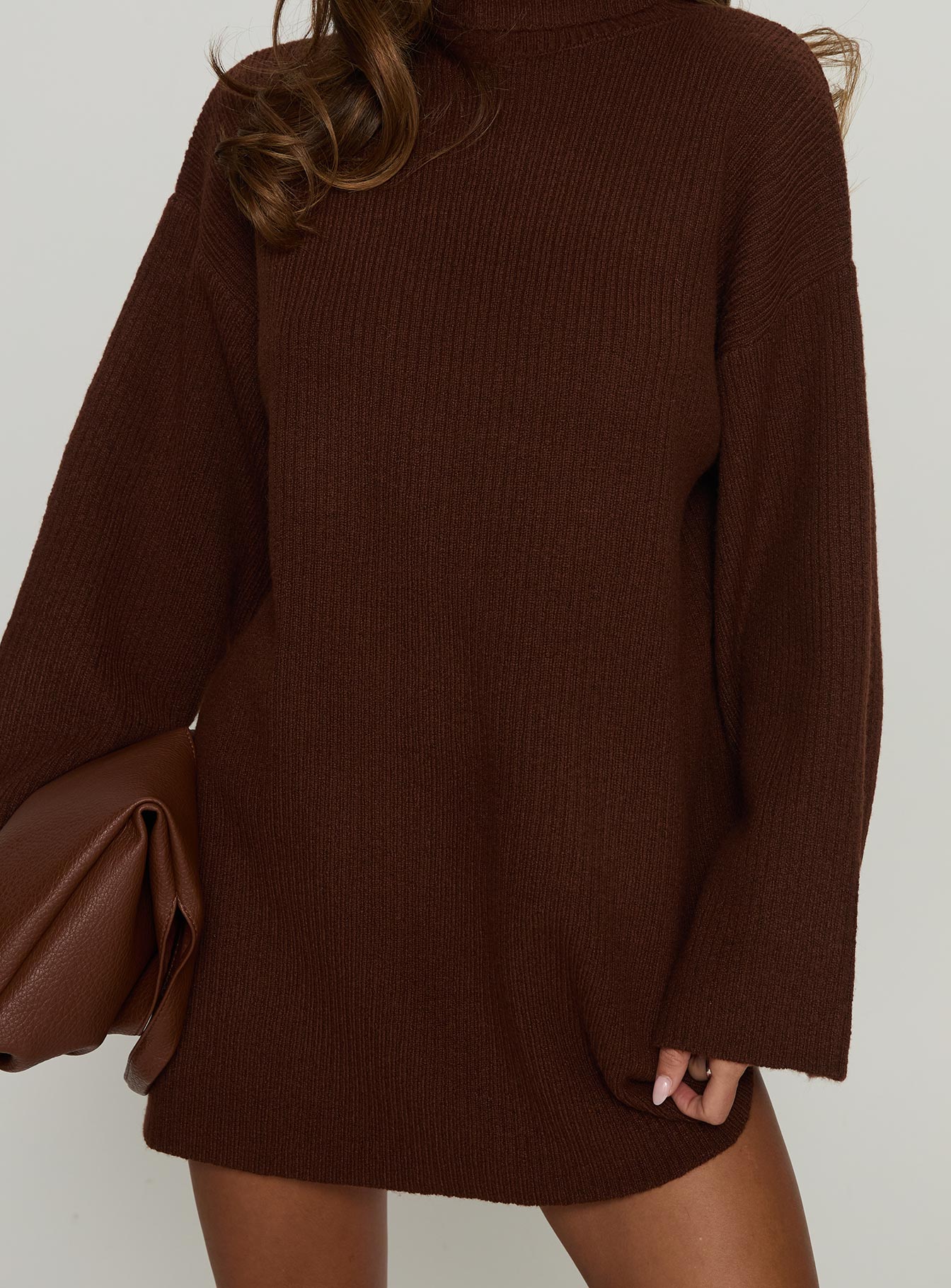 Sonelle Long Sleeve Knit Mini Dress Chocolate - TREBLEV