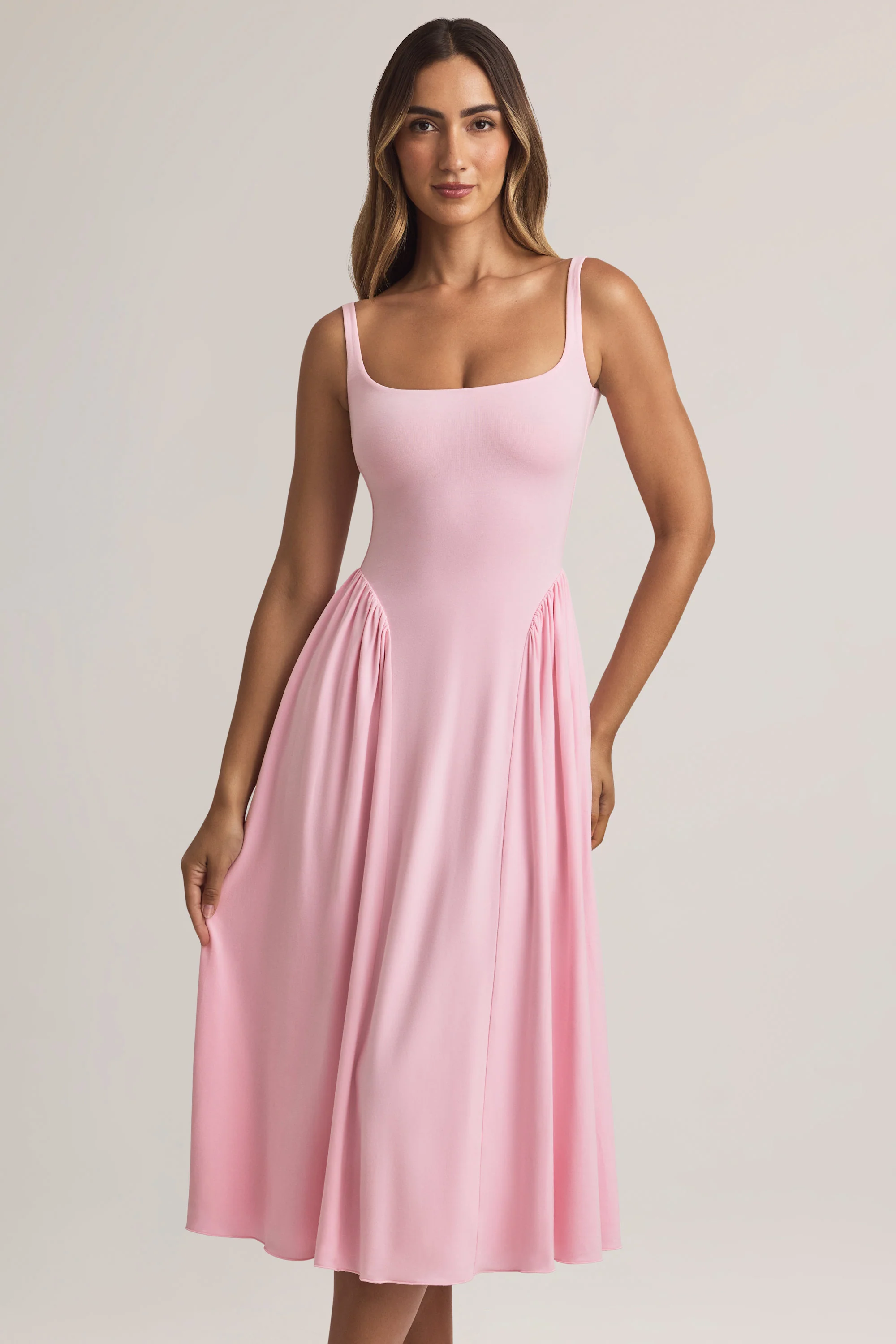 Modal A-Line Midaxi Dress in Pastel Pink - TREBLEV