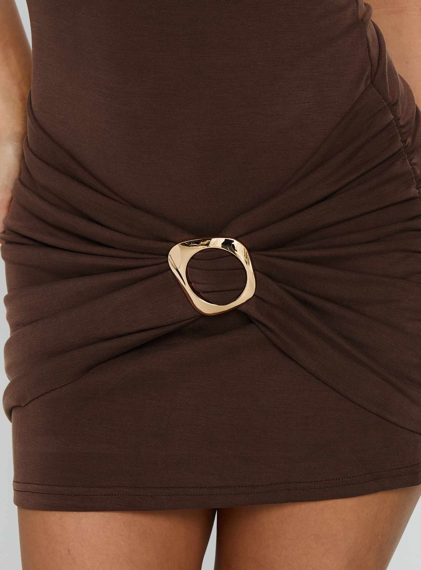 Kharla Ruched Hardware Mini Dress Brown - TREBLEV